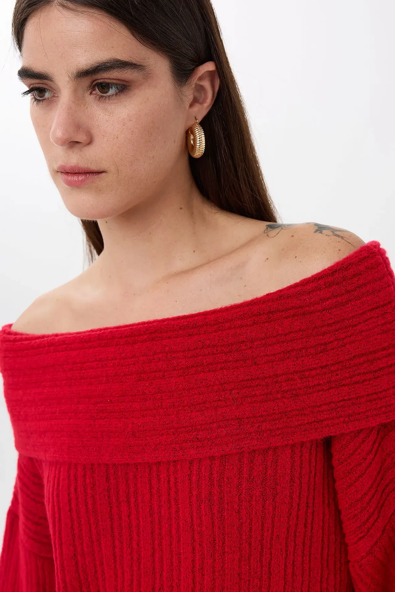 Off-Shoulder Knitted Sweater
