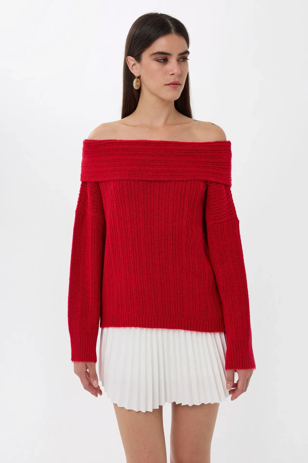 Off-Shoulder Knitted Sweater