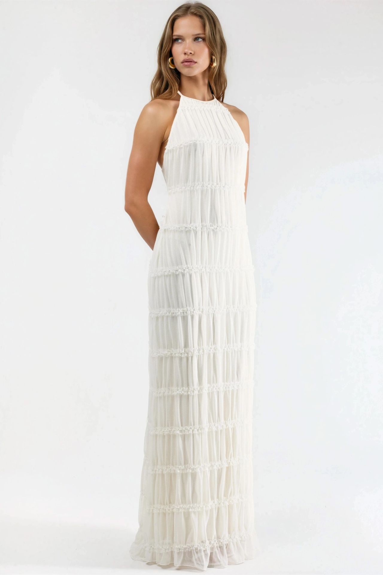 Halter Neck Textured Maxi Dress 6