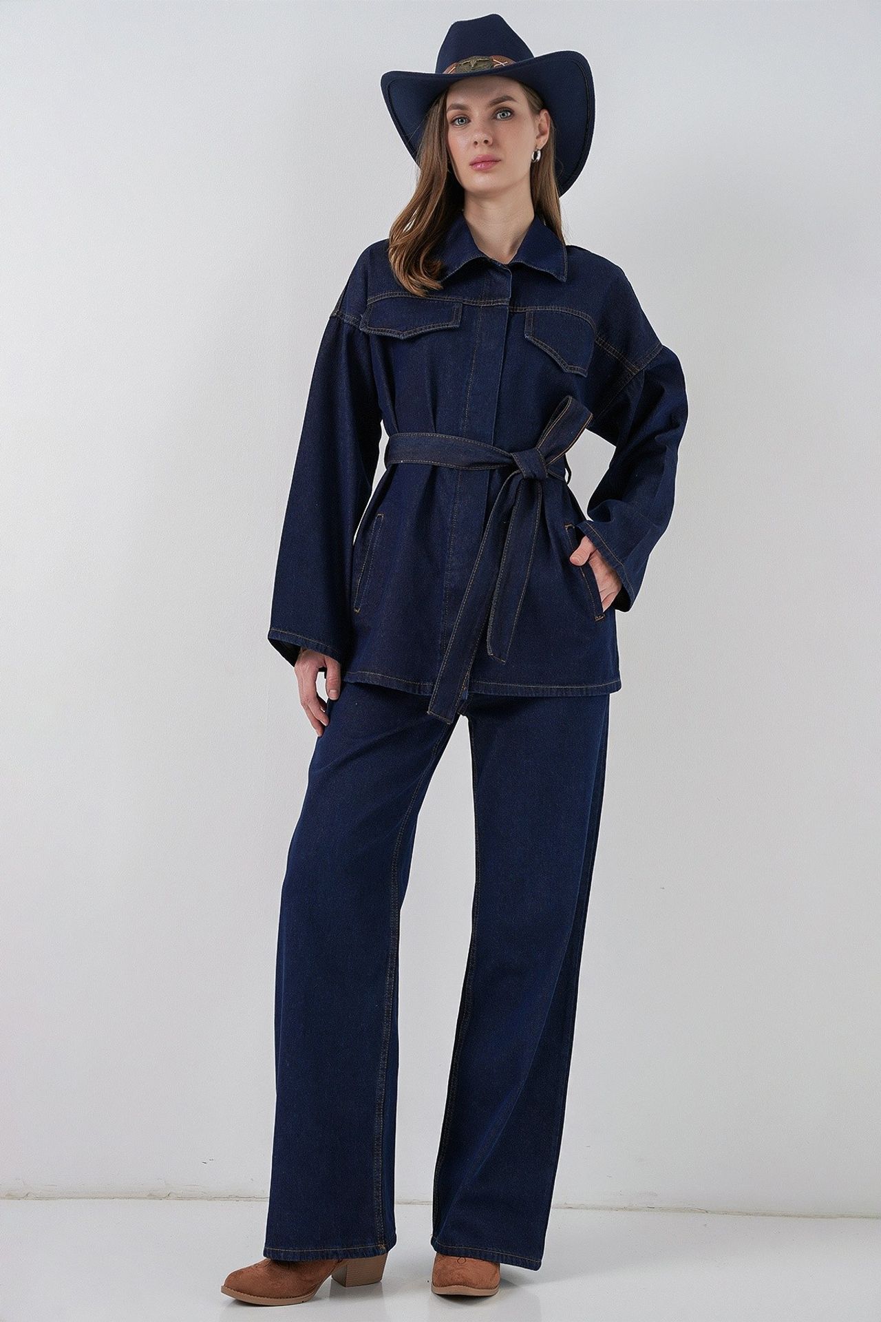BDART Denim Set with Pocket Detailed Jacket and Straight Leg Pants
