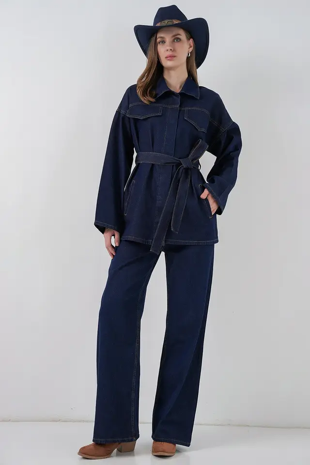 BDART Denim Set with Pocket Detailed Jacket and Straight Leg Pants