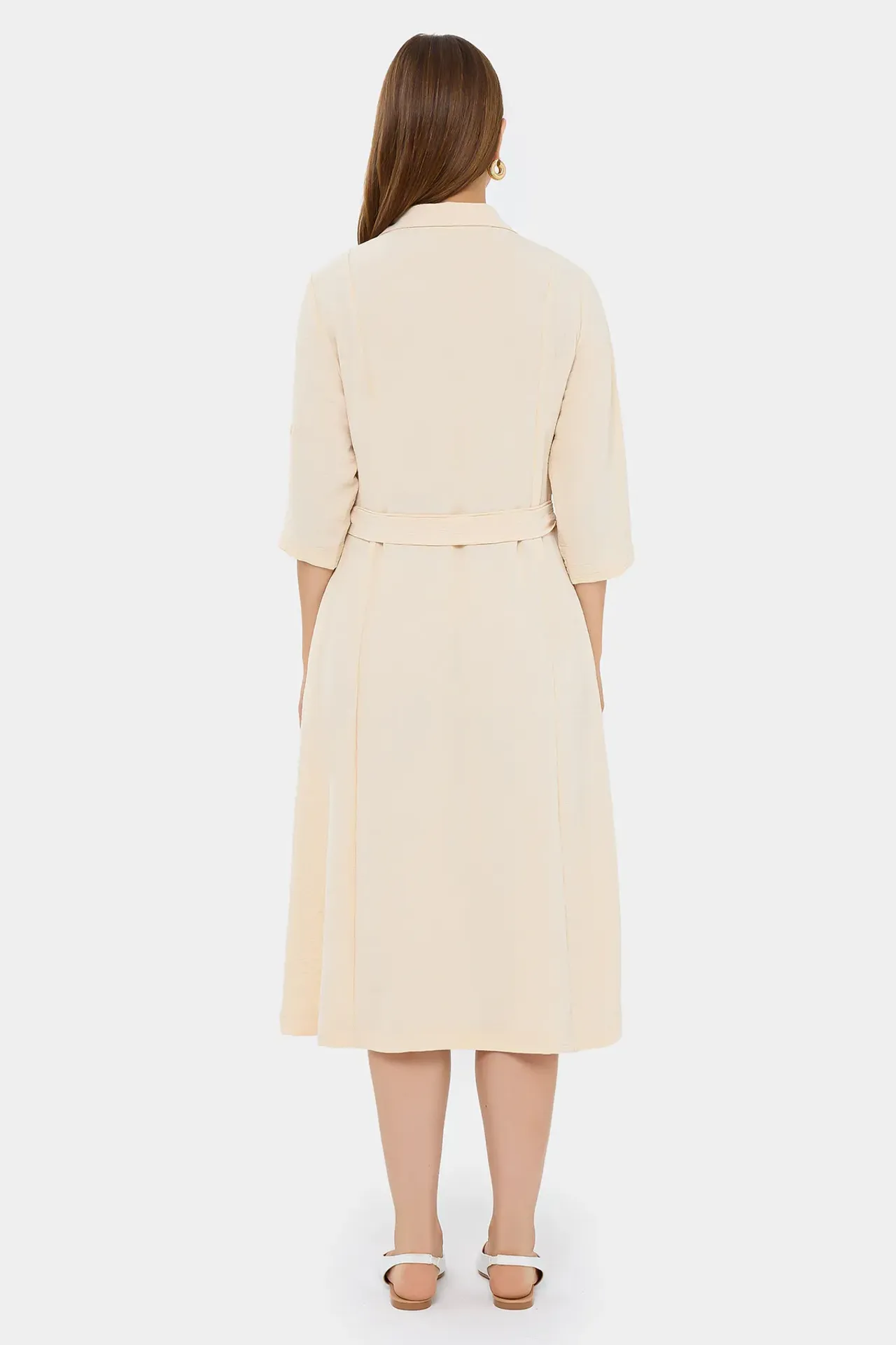 Buttoned Shirt Collar Midi Dress with Front Slit