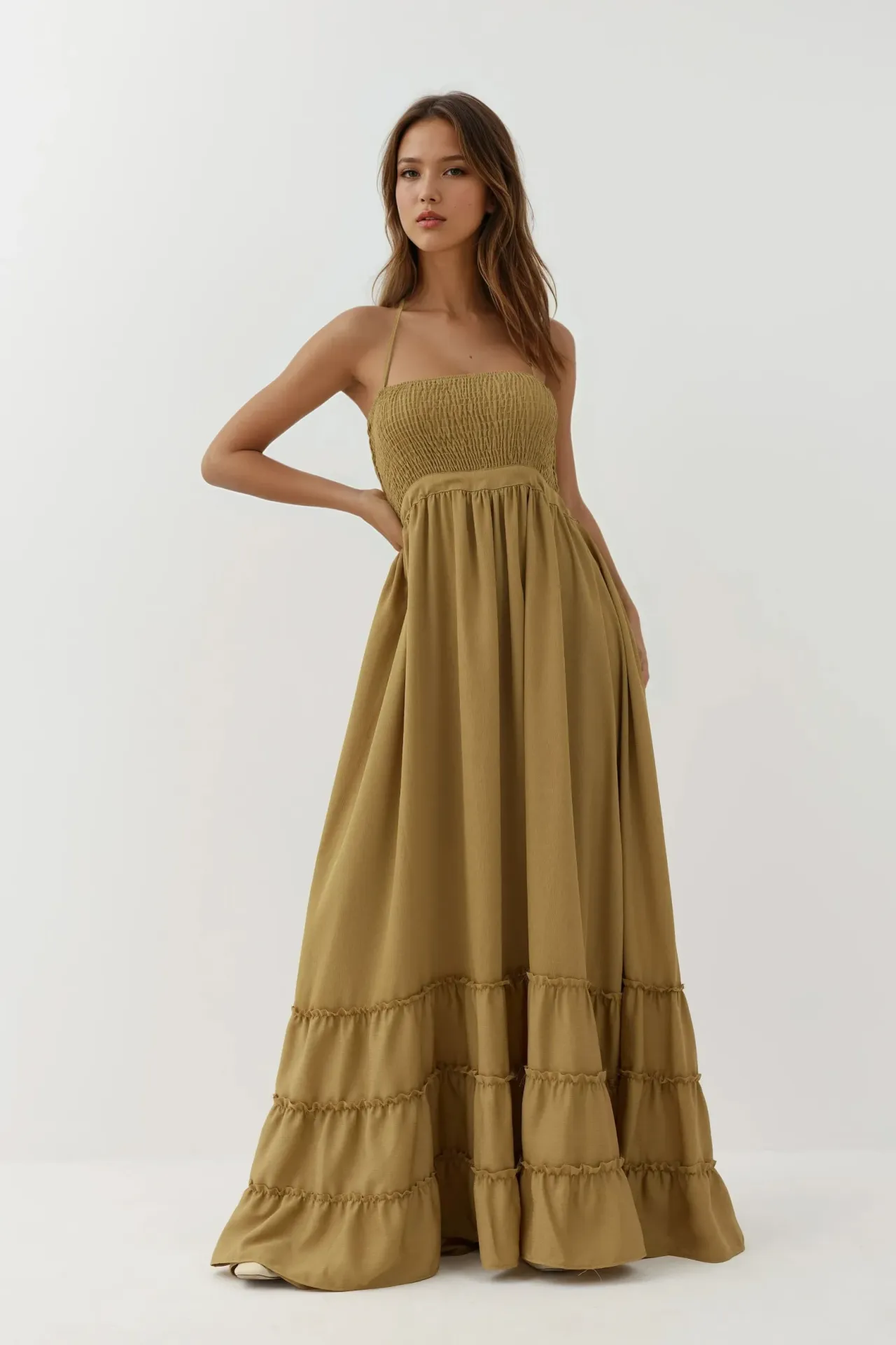 Textured Maxi Dress with Square Collar 5