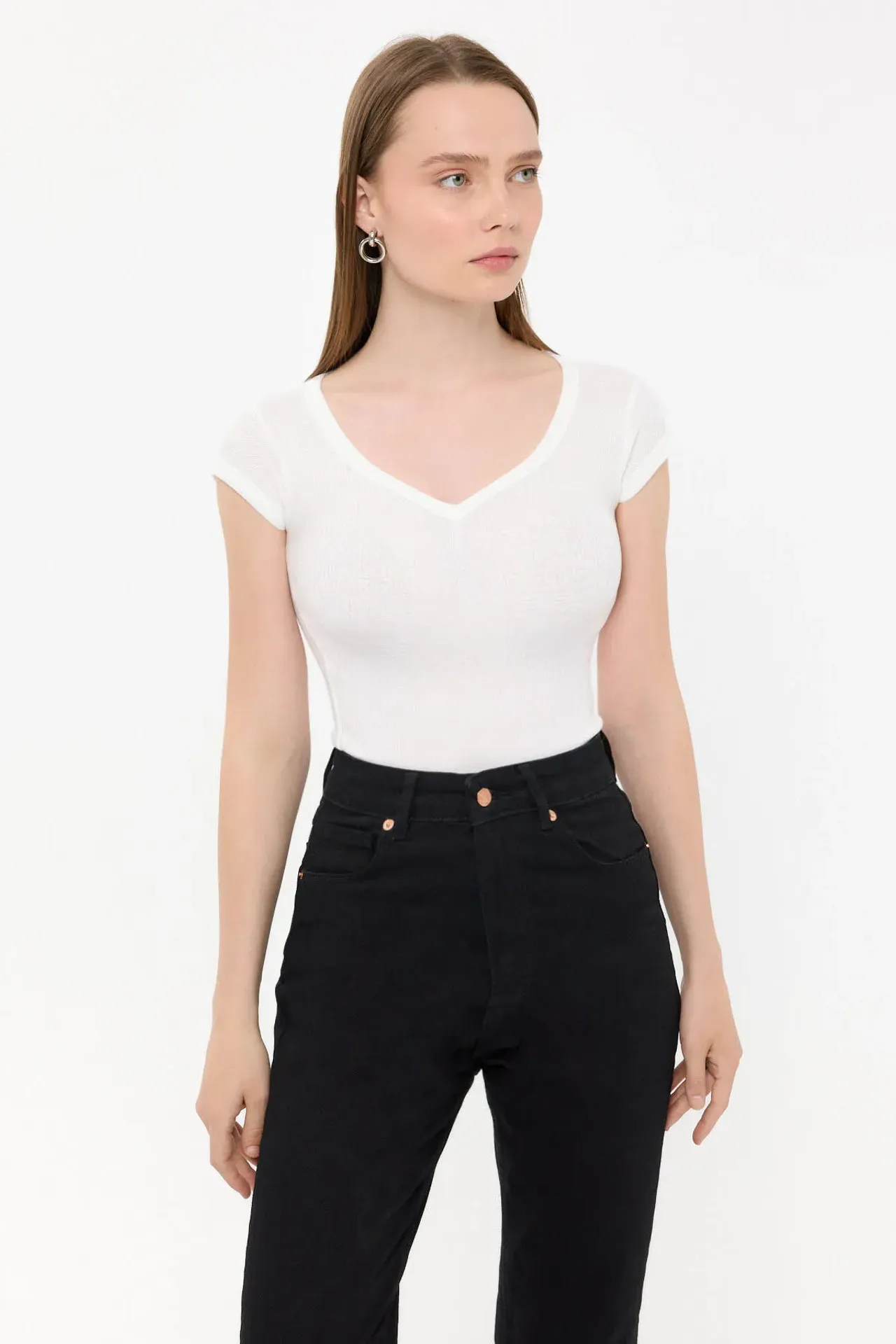 V-Neck Cap Sleeve T-Shirt