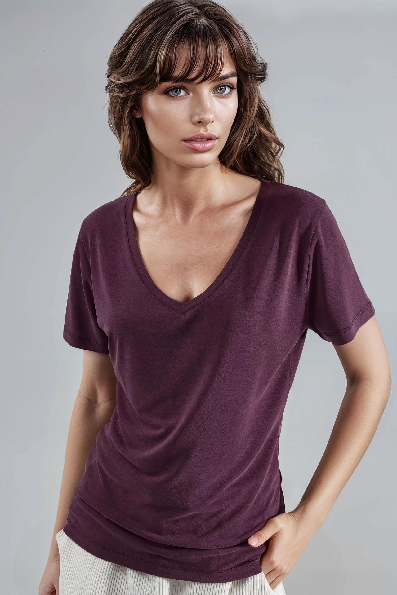 BUSEM V-Neck Short Sleeve Modal Blouse 1