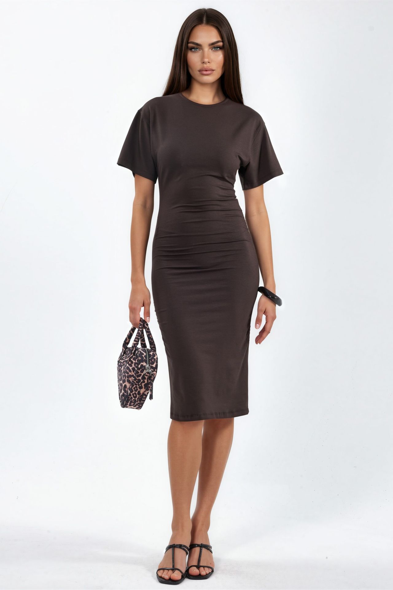 BUSEM Crew Neck Mini T-Shirt Dress with Drape 1