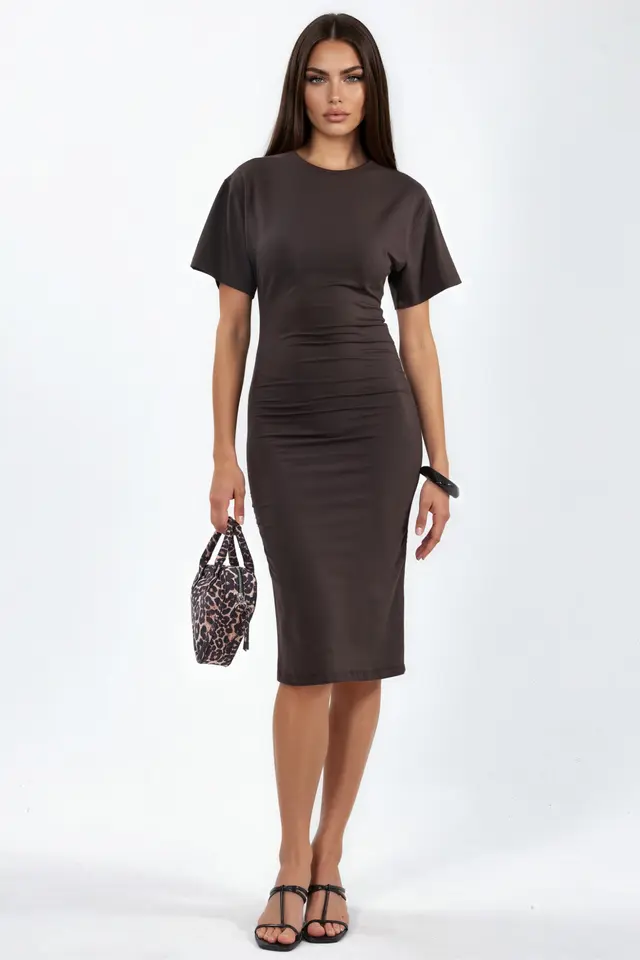 BUSEM Crew Neck Mini T-Shirt Dress with Drape
