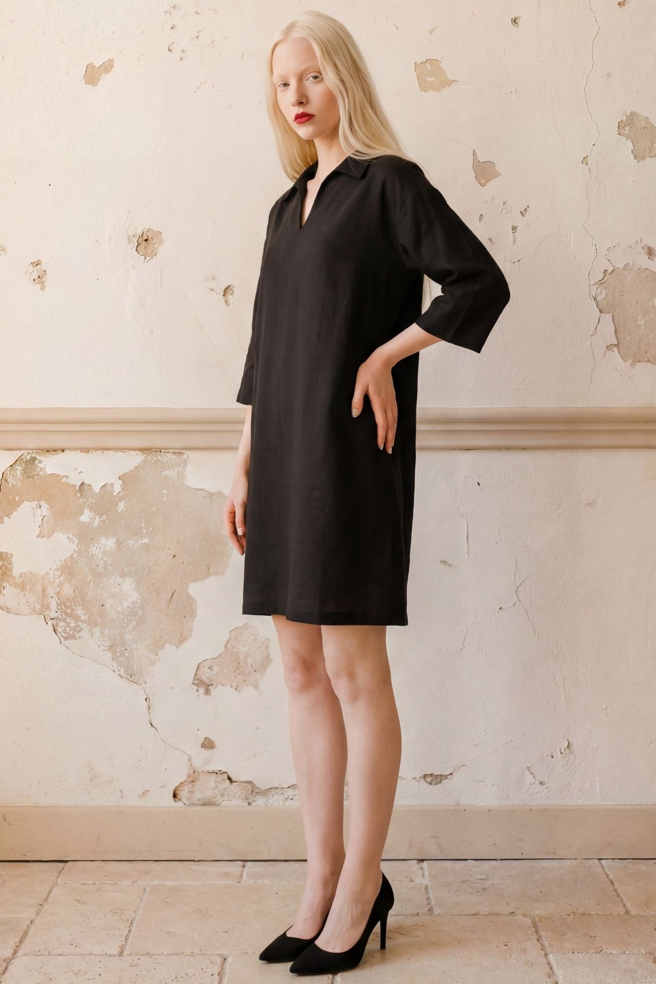 MY FASHION Polo Collar Mini Dress with Three Quarter Sleeves 2