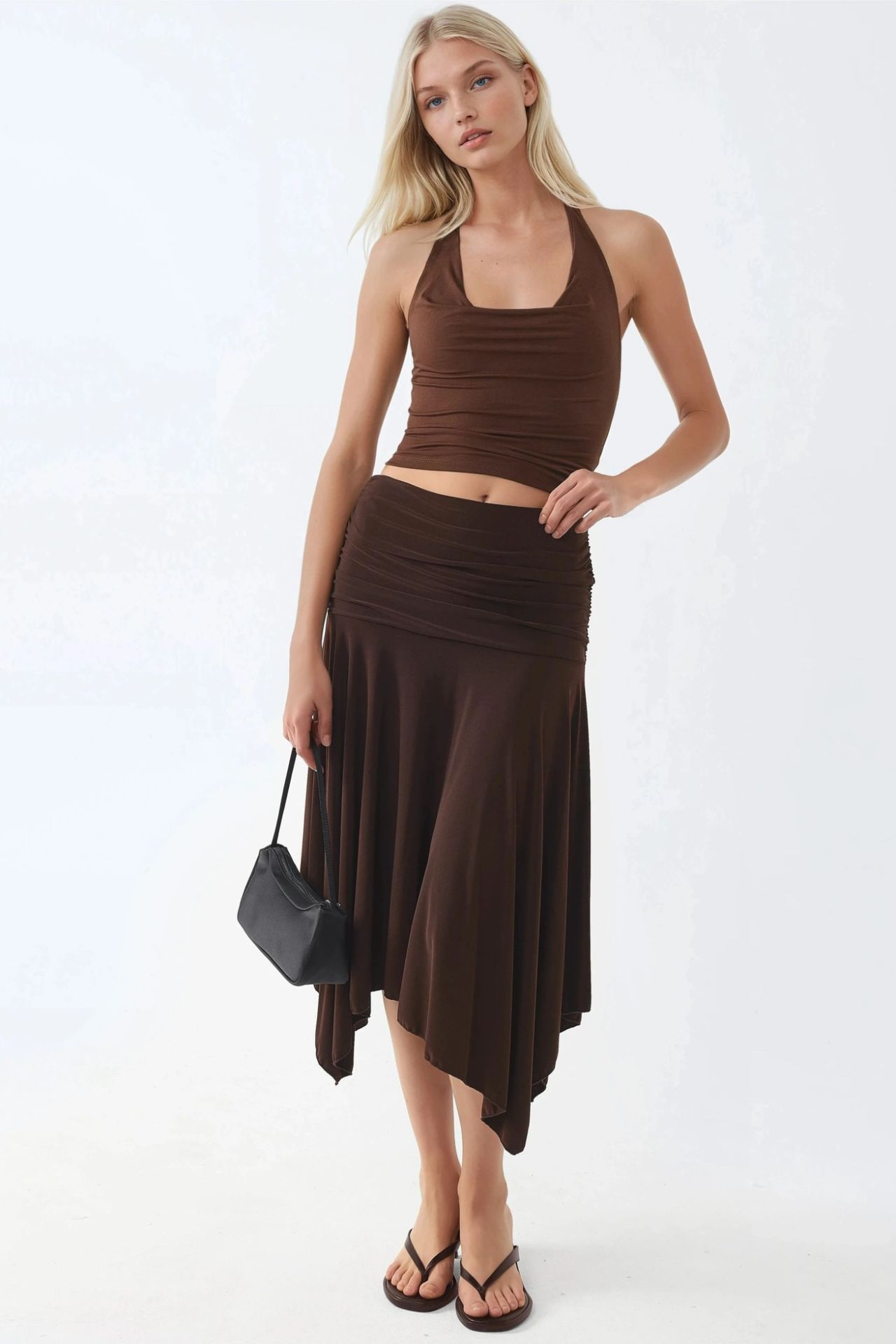BUSEM Asymmetrical Midi Skirt with Drape Detail 1