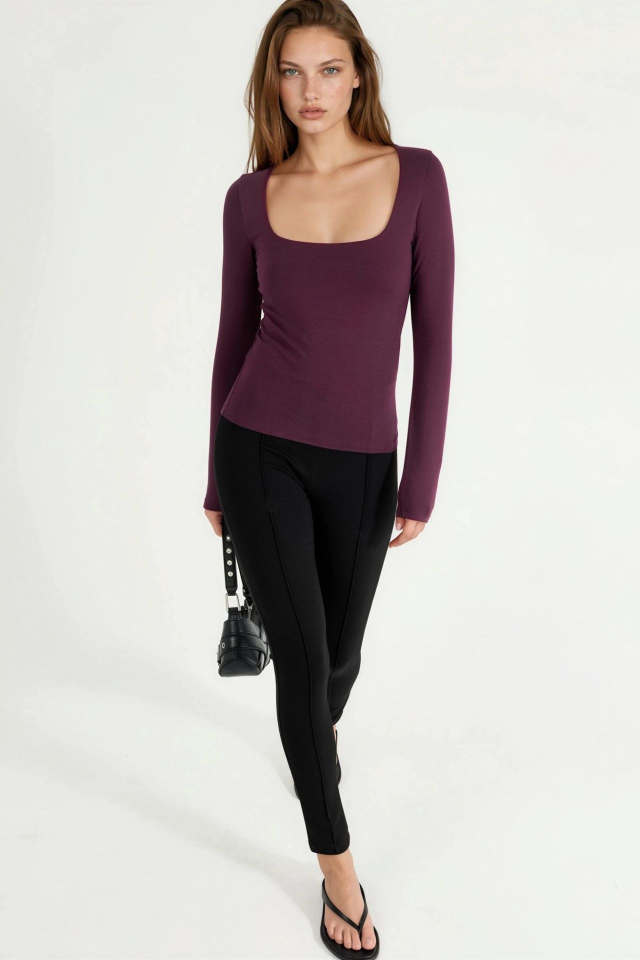 BUSEM Fitted Long Sleeve Blouse with Square Collar 4