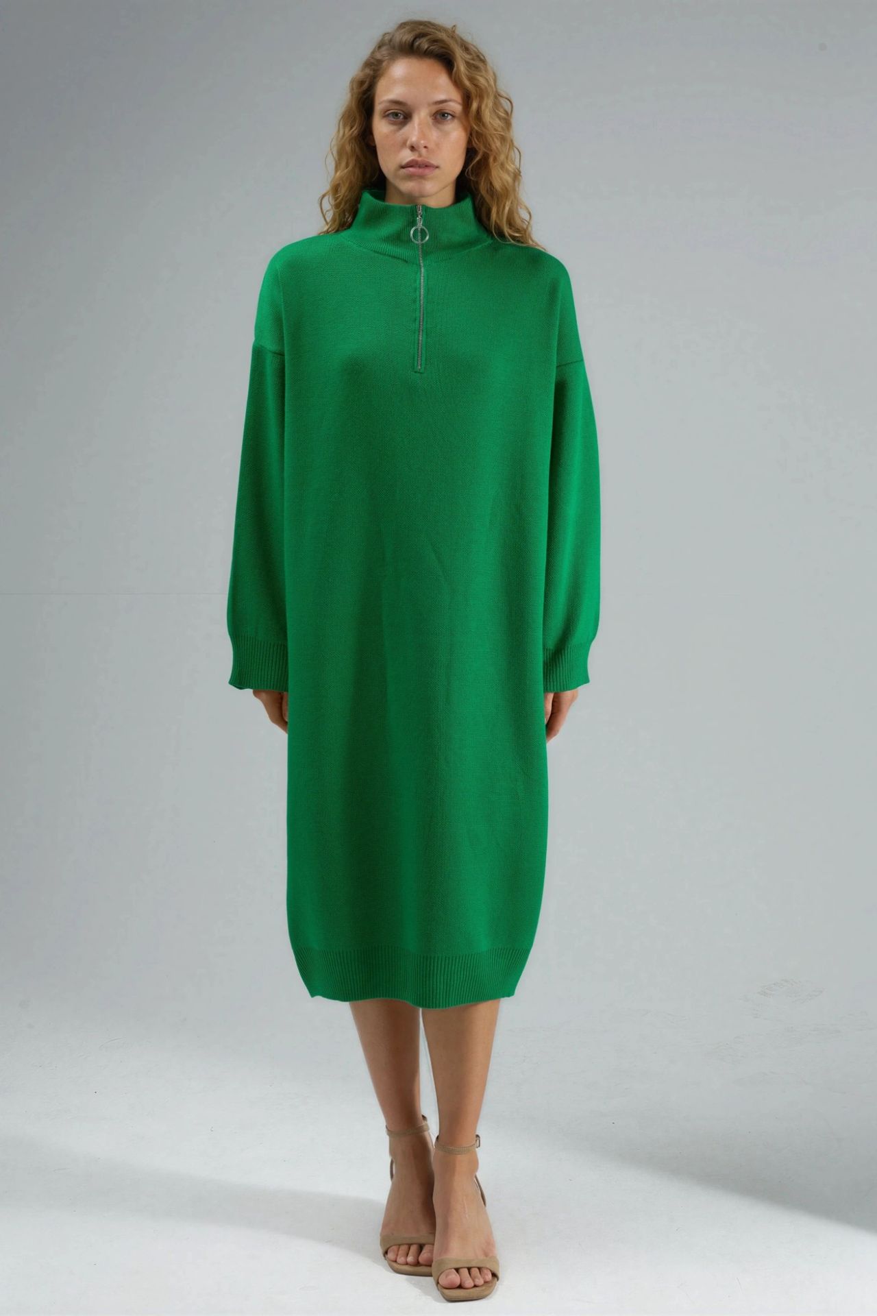 MY FASHION Ribbed Knit Midi Dress with Zipper Collar 6