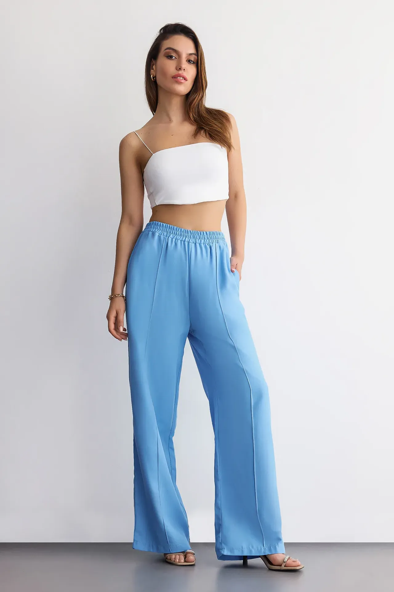 Wide-Leg High-Waist Cotton Trousers