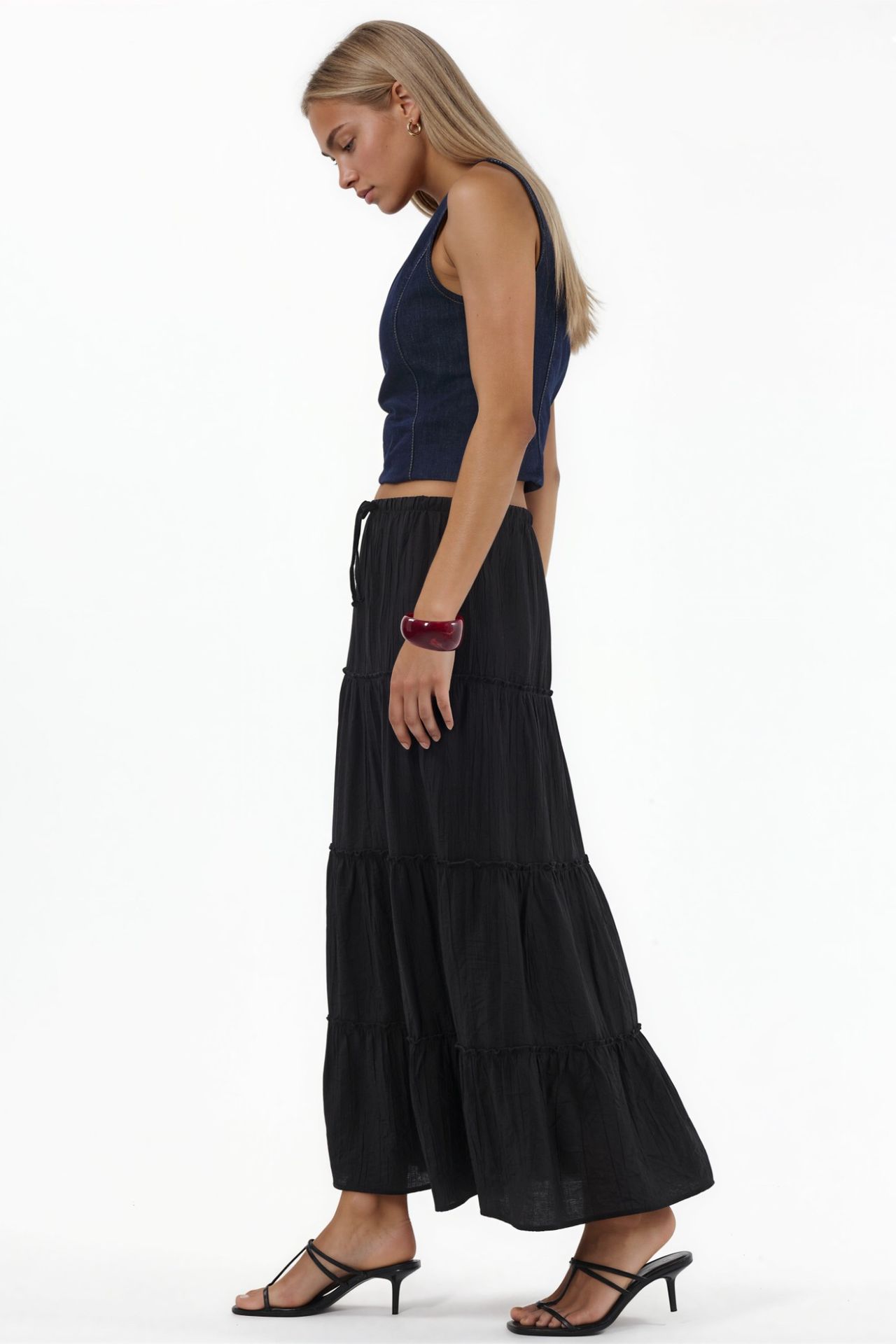 BUSEM High Waist Textured A-Line Maxi Skirt 3