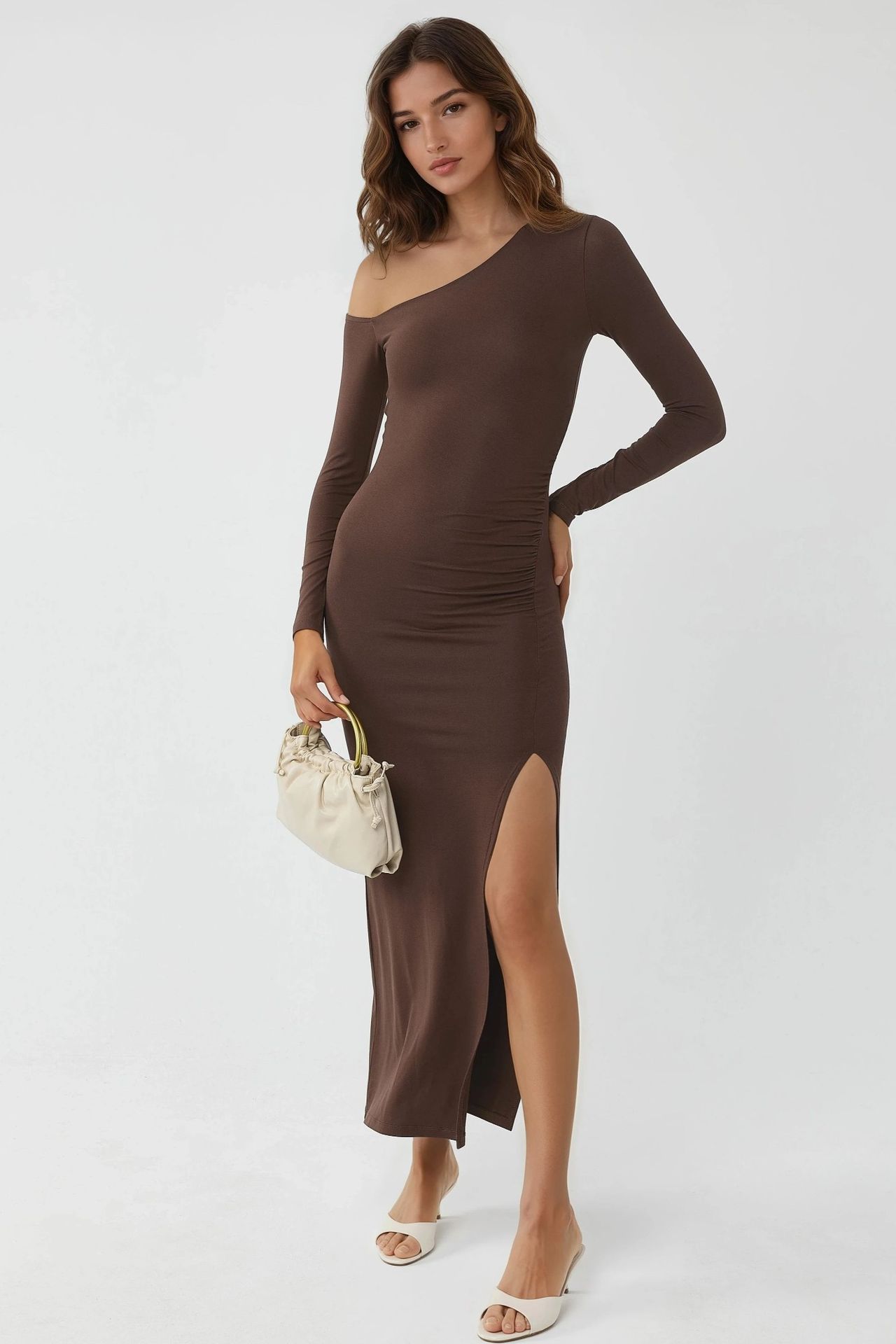 BUSEM Asymmetrical Collar Maxi Dress with Slit 1