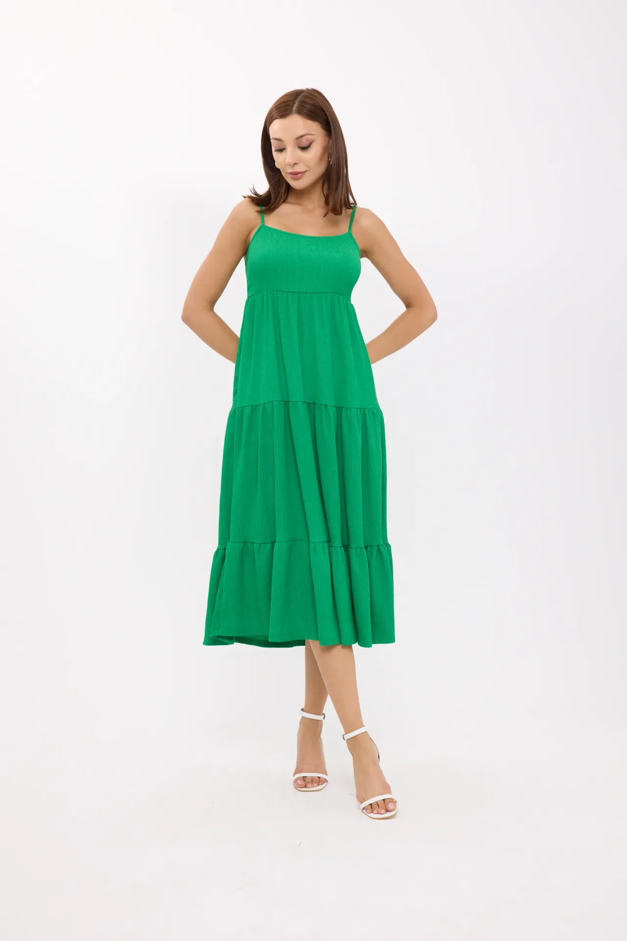 Spaghetti Strap Tiered Midi Dress