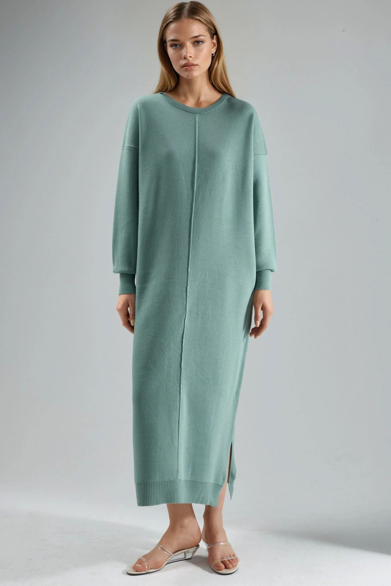MY FASHION Maxi Ribbed Knit Dress with Crew Neck 6