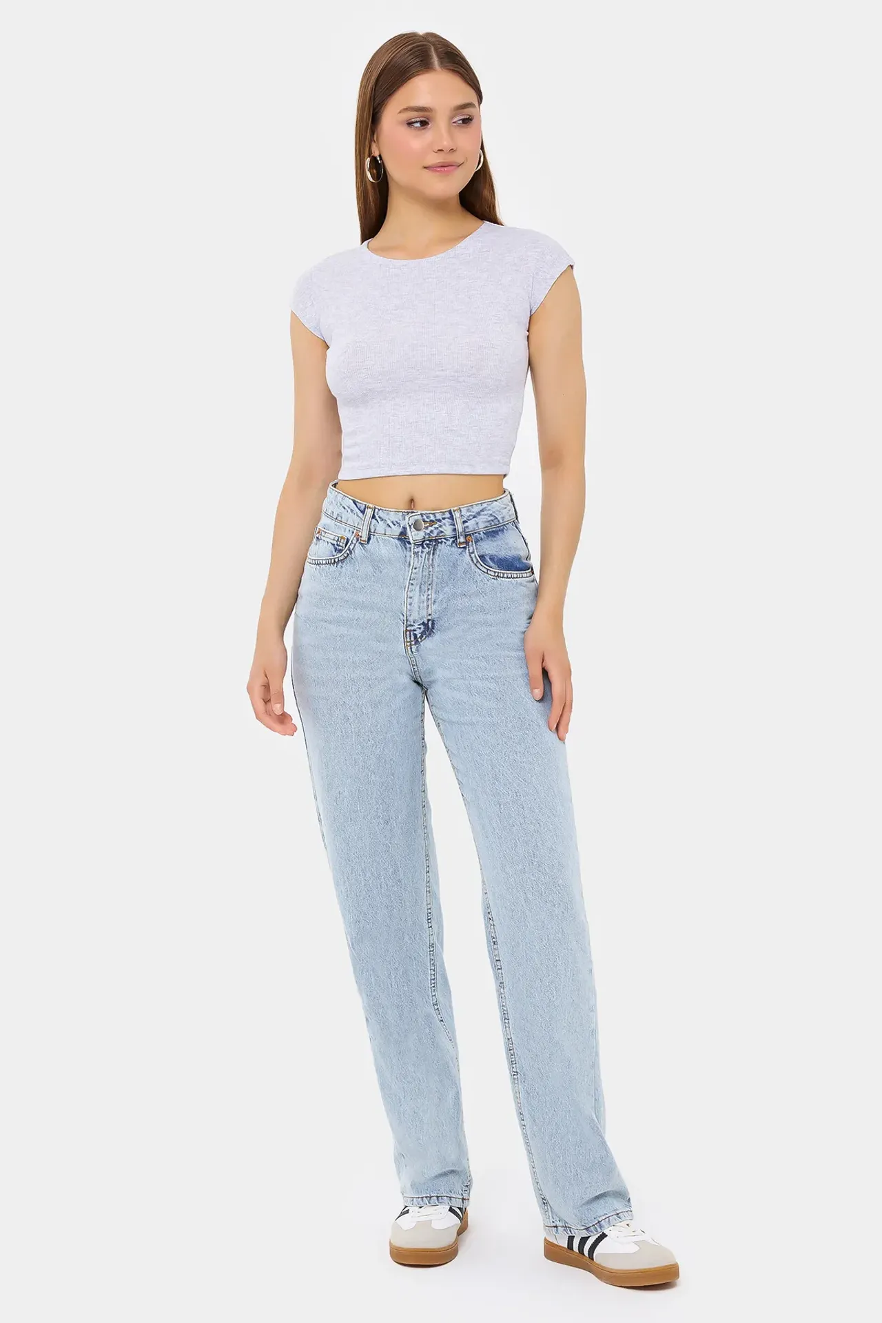 Basic Round Neck Short Sleeve Cropped Top