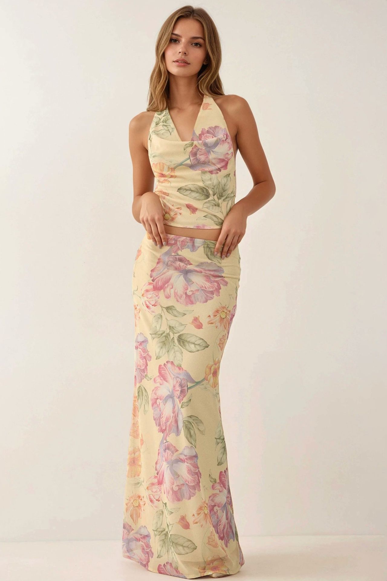 Floral Crop Blouse with Choker Collar 5