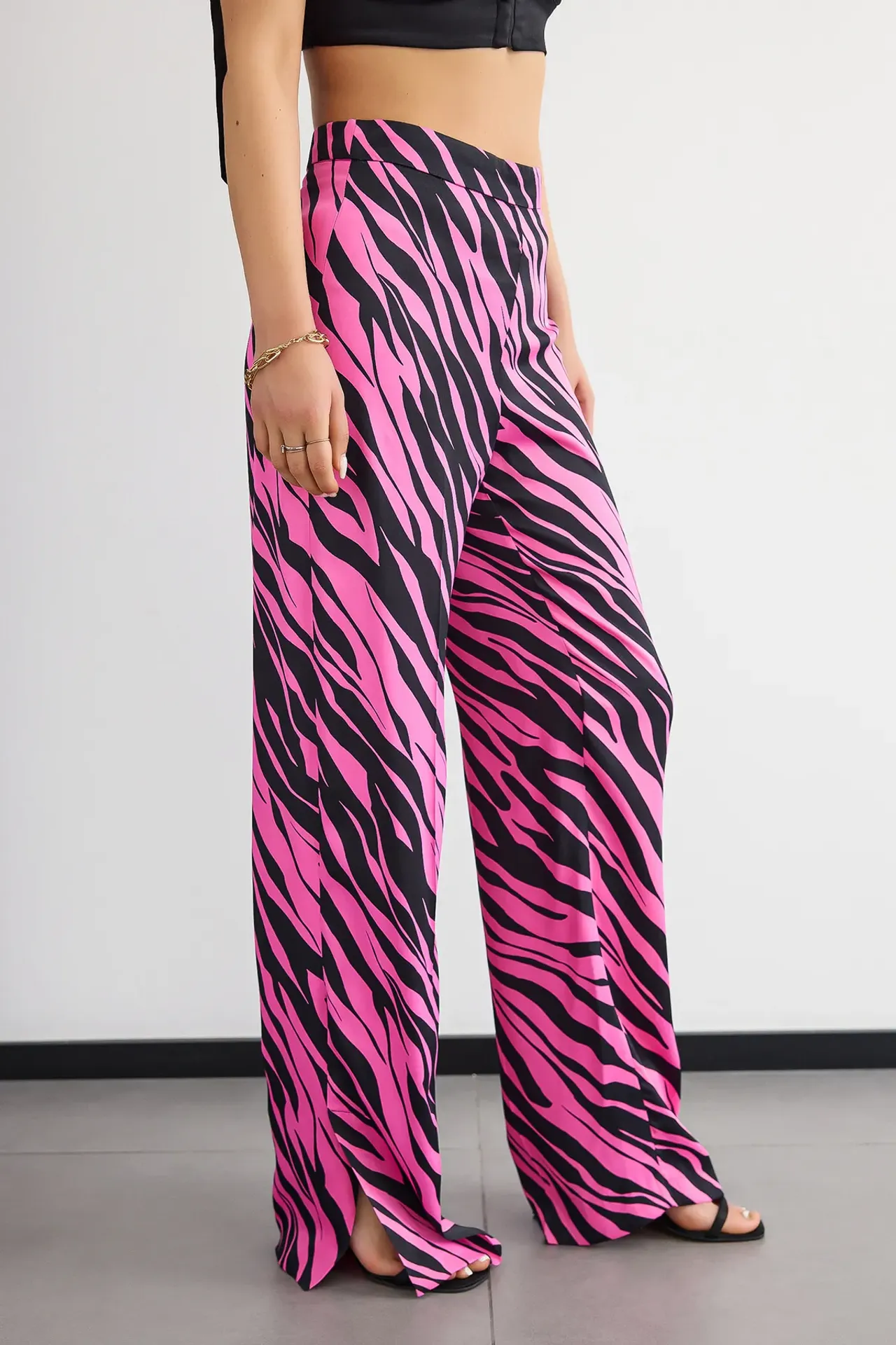 Textured Animal Printed High Waist Trousers