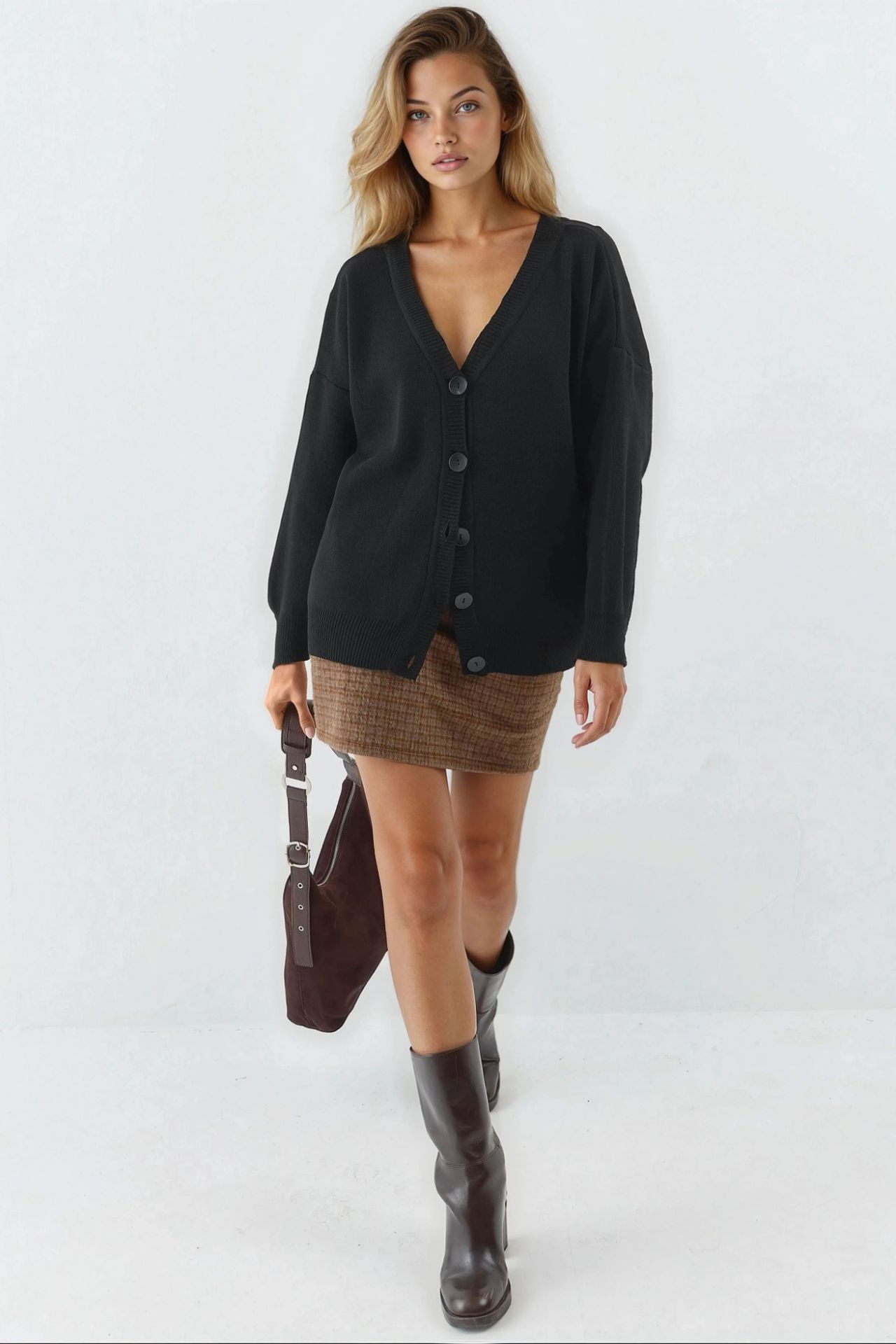 MY FASHION Oversized Ribbed V-Neck Button Cardigan