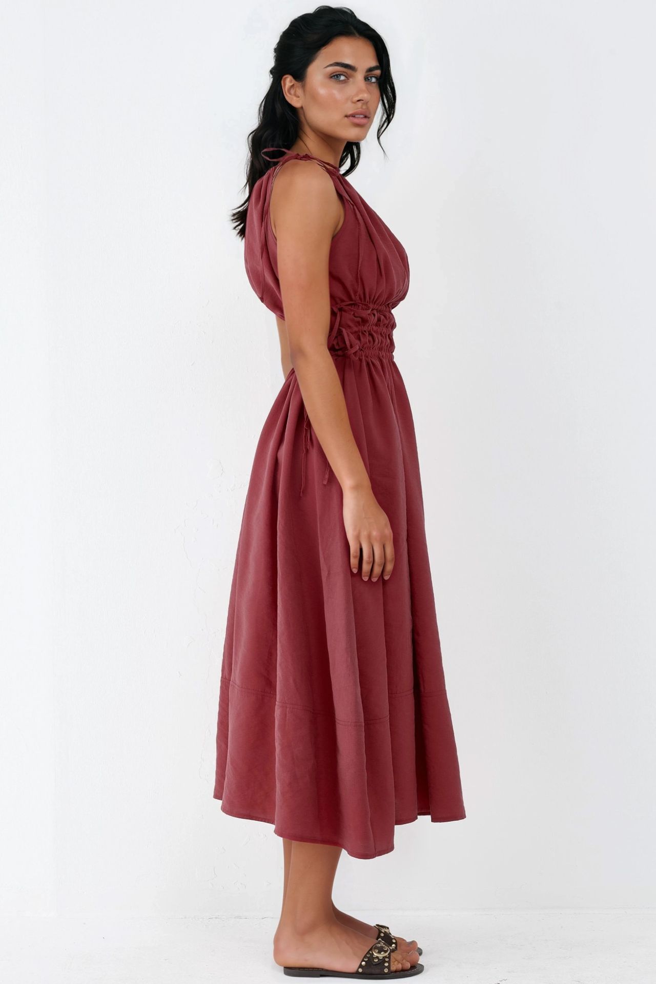 BUSEM Ruched Strap Midi Dress 2