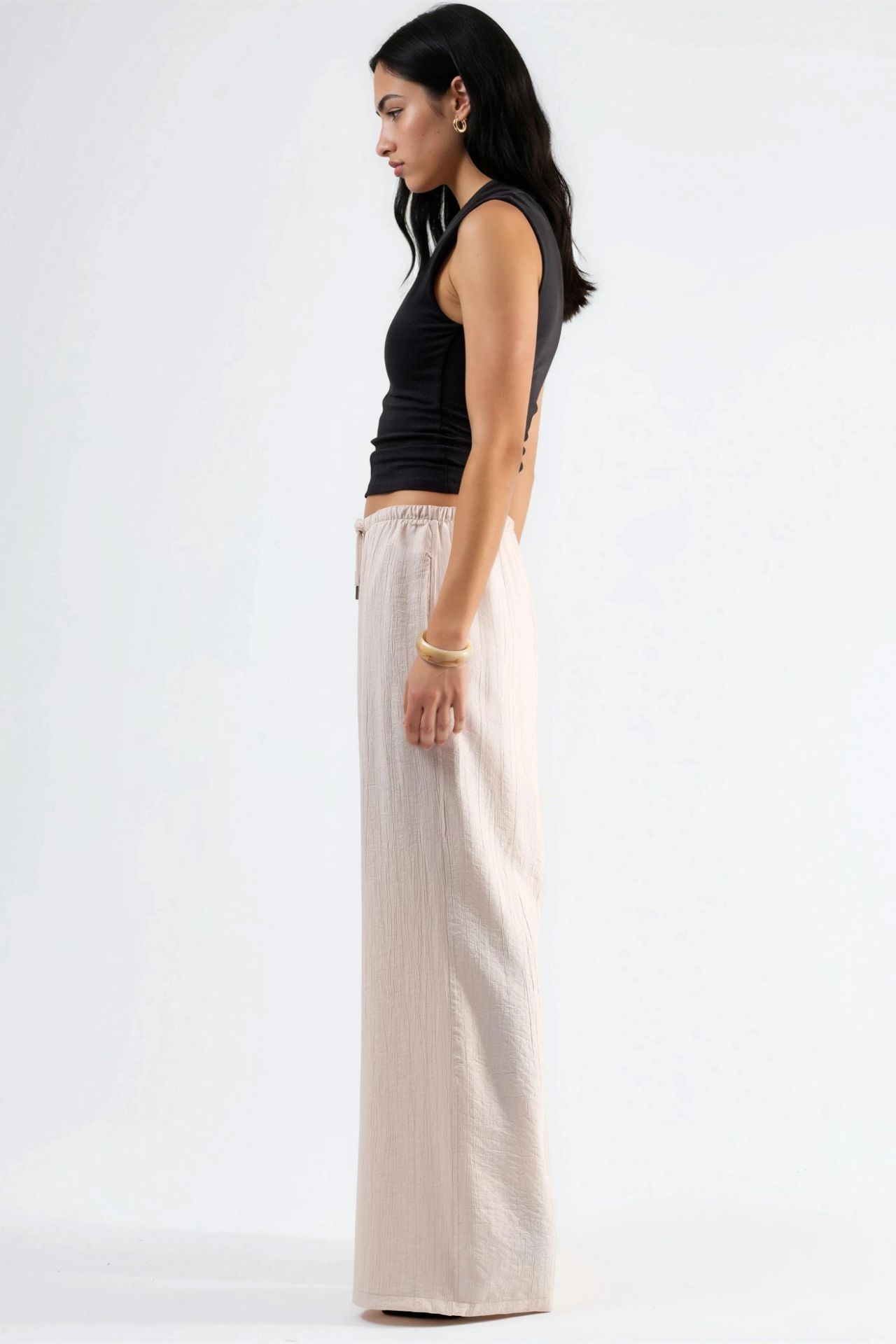 BUSEM Wide Leg Drawstring Waist Pants with Pockets