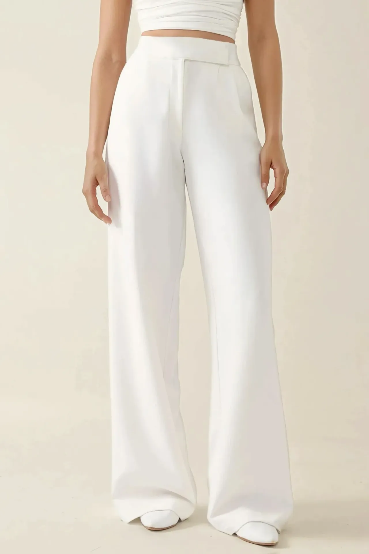 Normal Waist Pleated Palazzo Pants