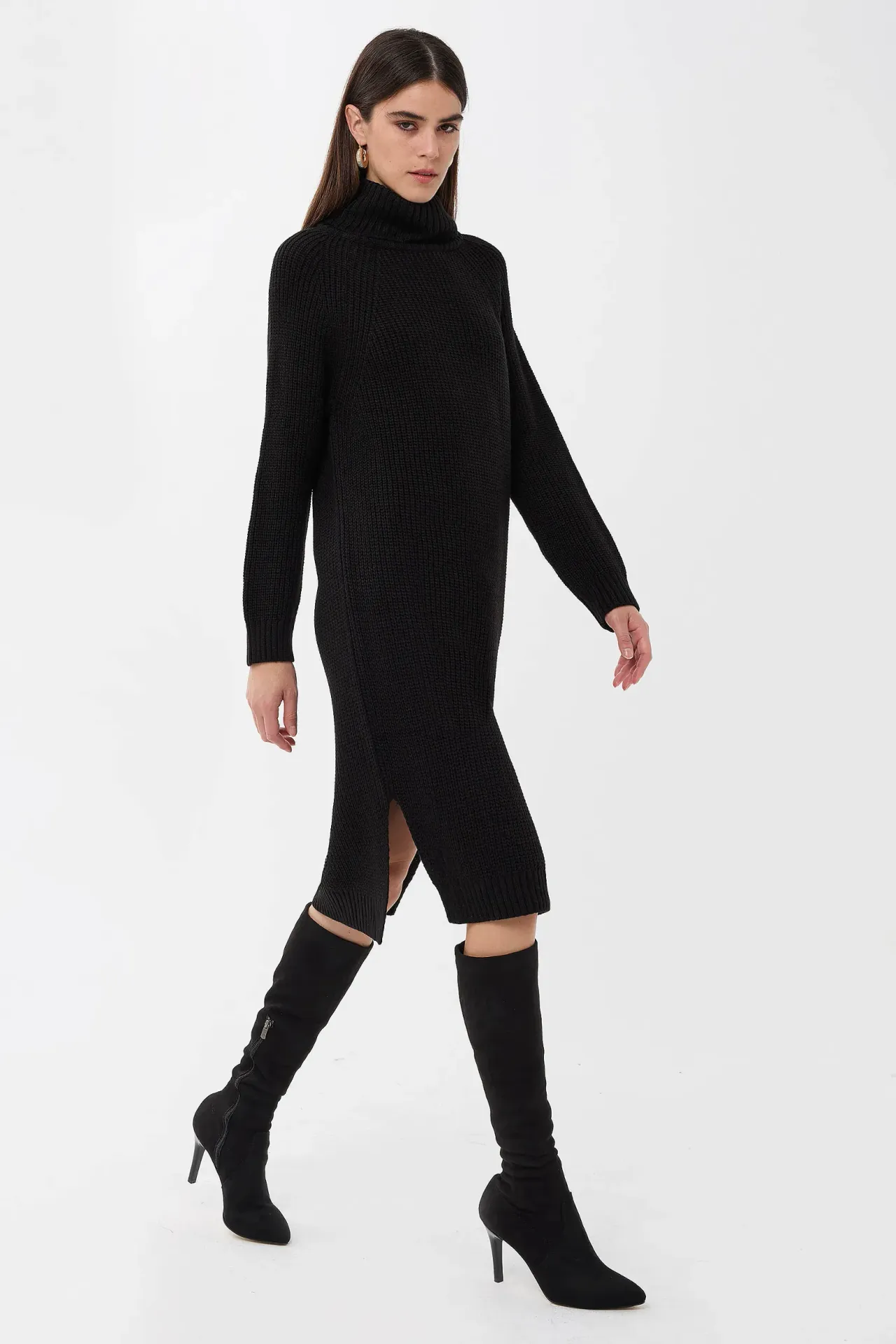 Knitted High-Neck Midi Dress