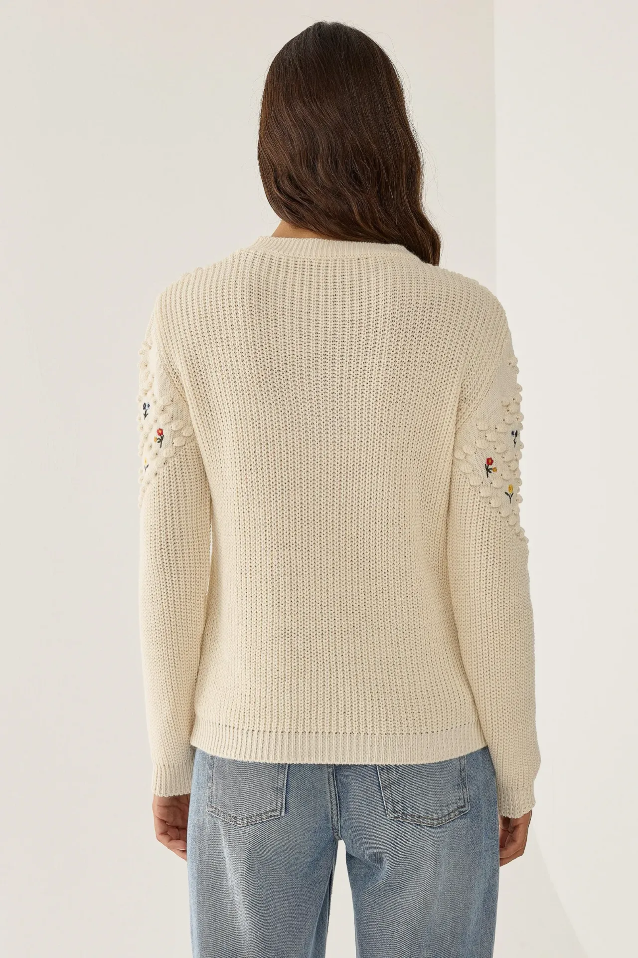 Flower Embroidered Jacquard Knit Sweater