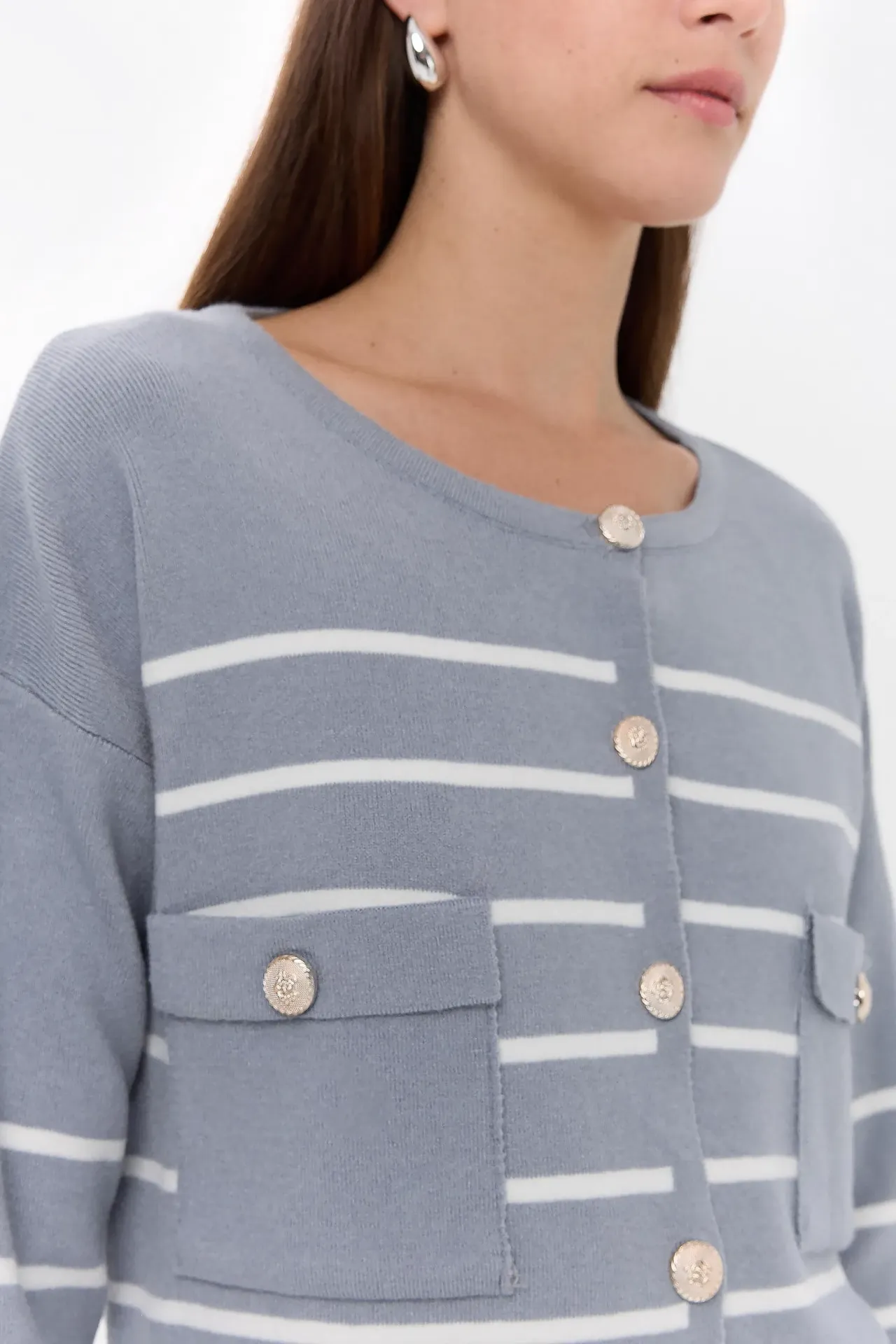 Striped Knitted Buttoned Cardigan
