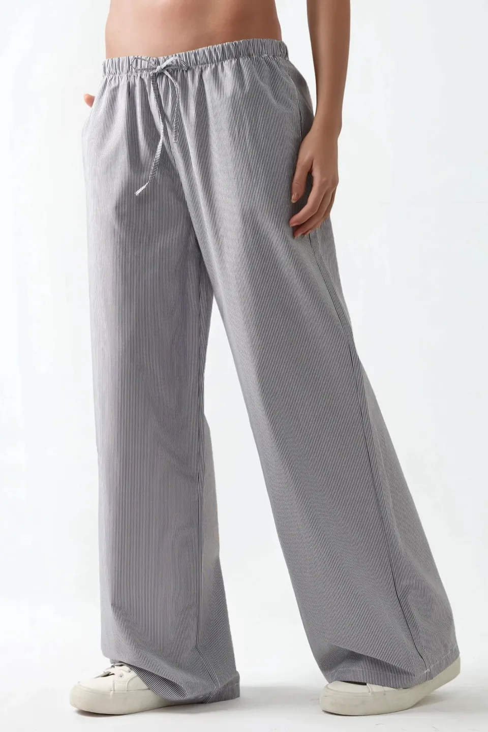 Elastic Waist Striped Cotton Pants