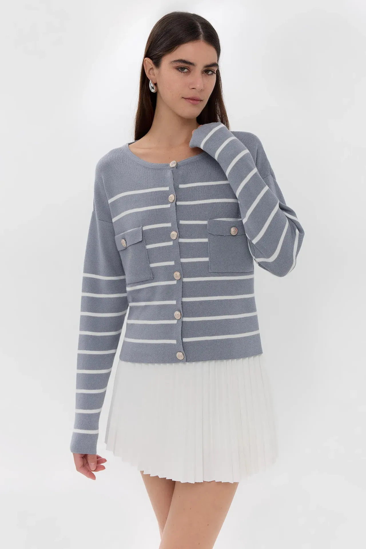 Striped Knitted Buttoned Cardigan