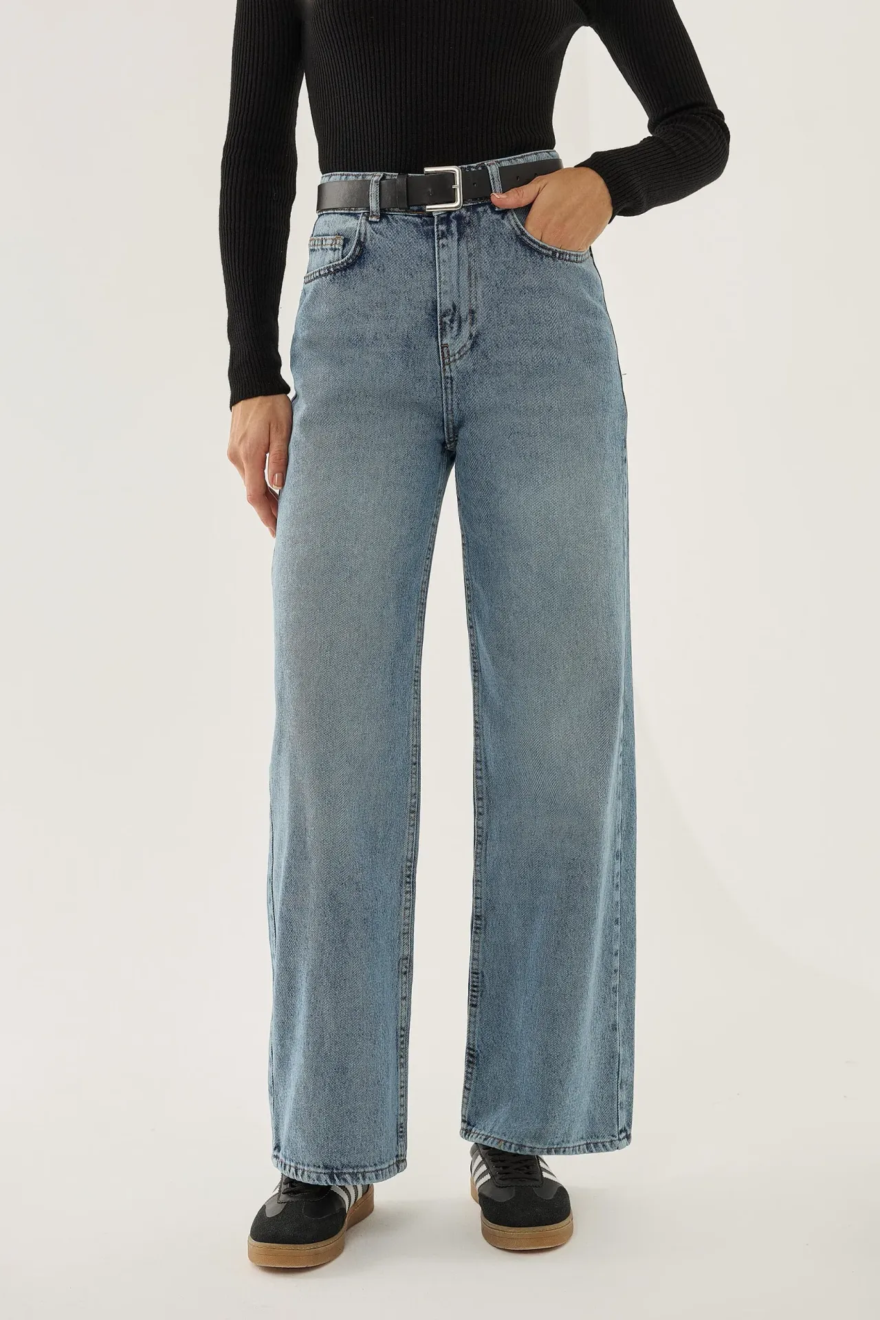 Washed Efecet Wide Leg Jeans