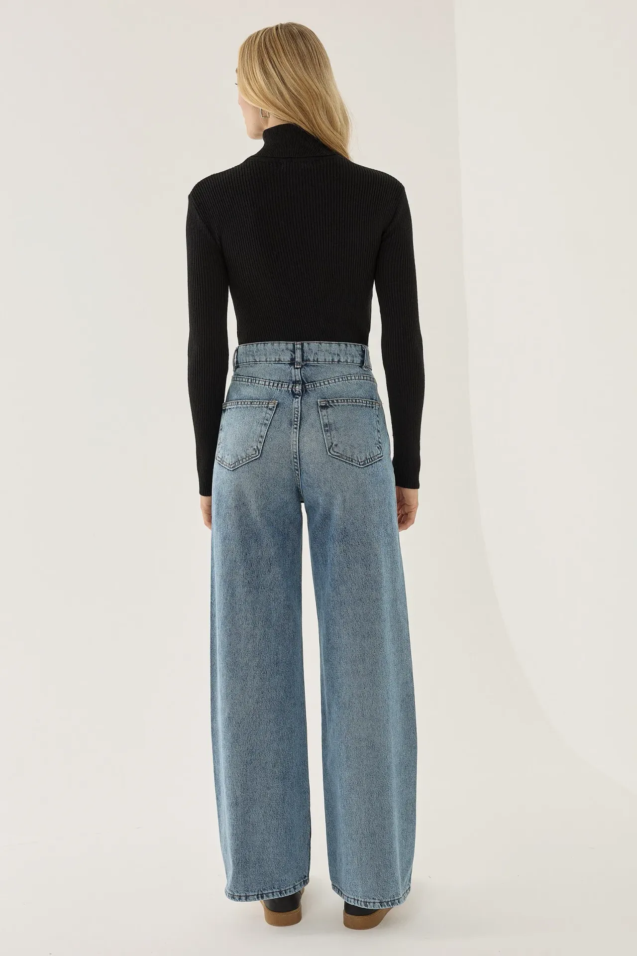 Washed Efecet Wide Leg Jeans