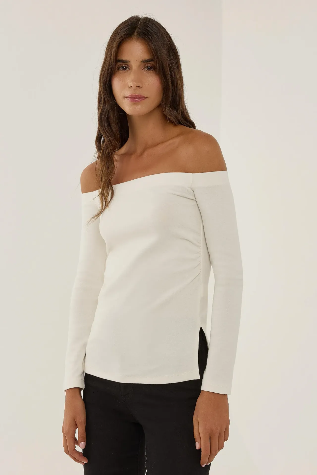 Off Shoulder Fitted Blouse with Carmen Collar