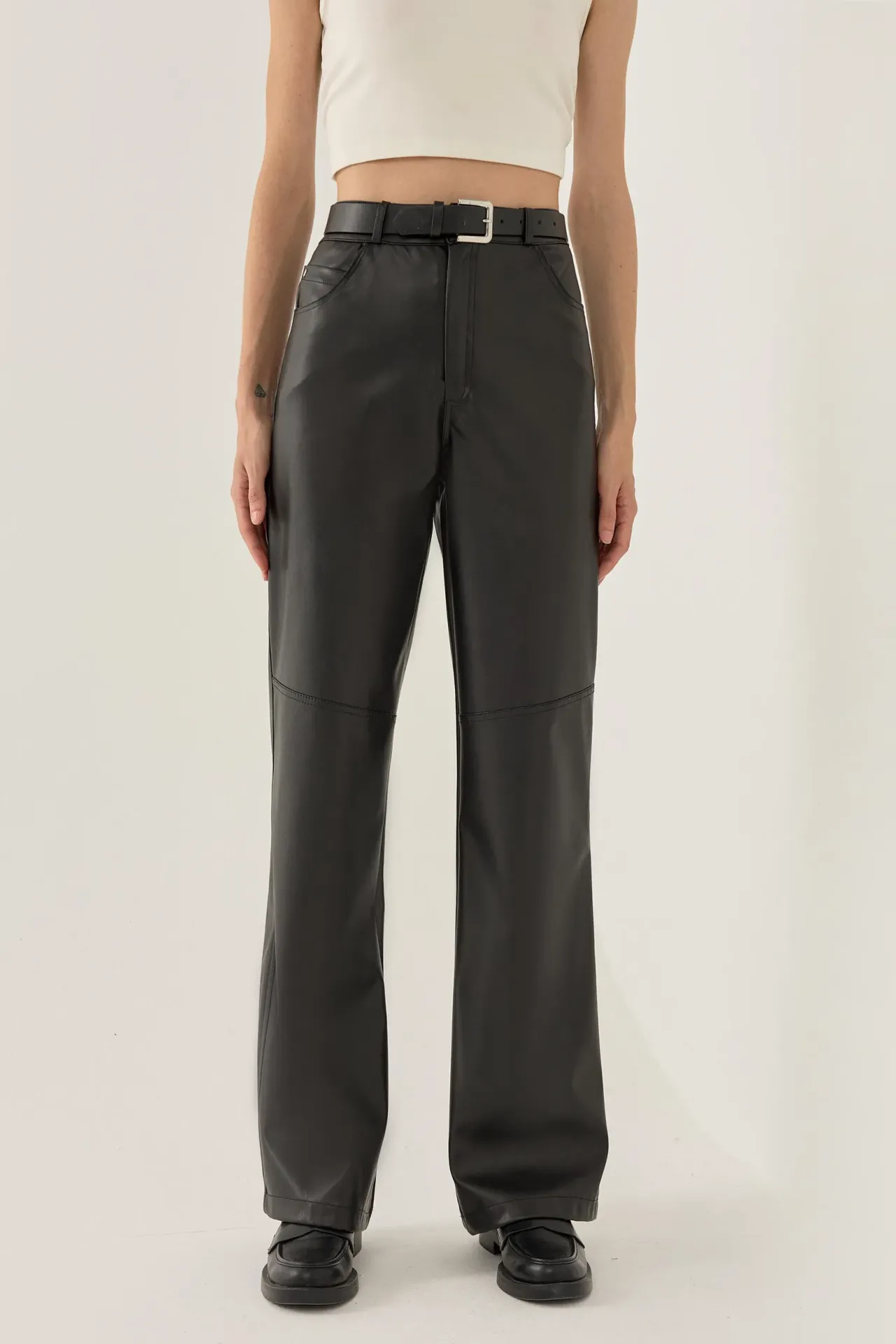 High Waist Faux Leather Straight Leg Pants