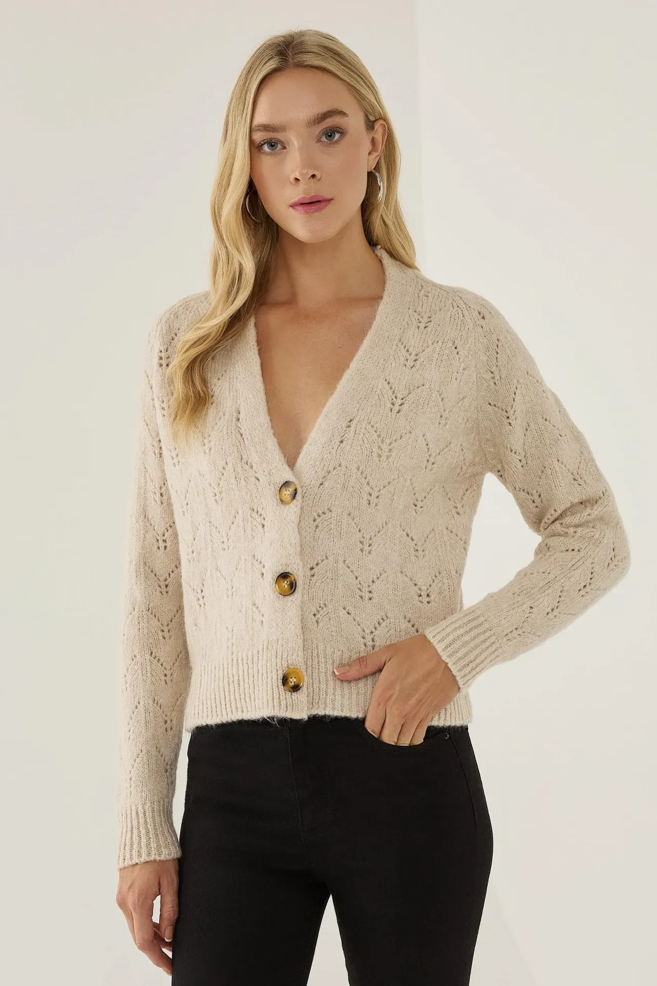 V-Neck Relaxed Fit Knit Cardigan