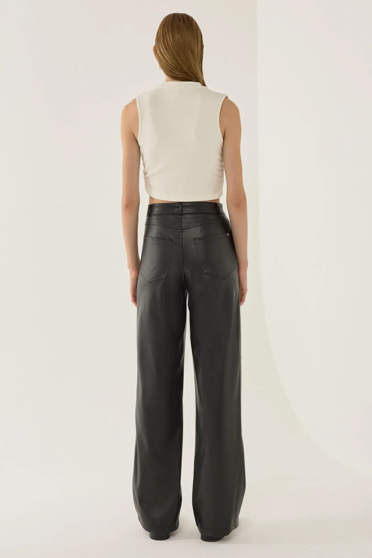 High Waist Faux Leather Straight Leg Pants 4