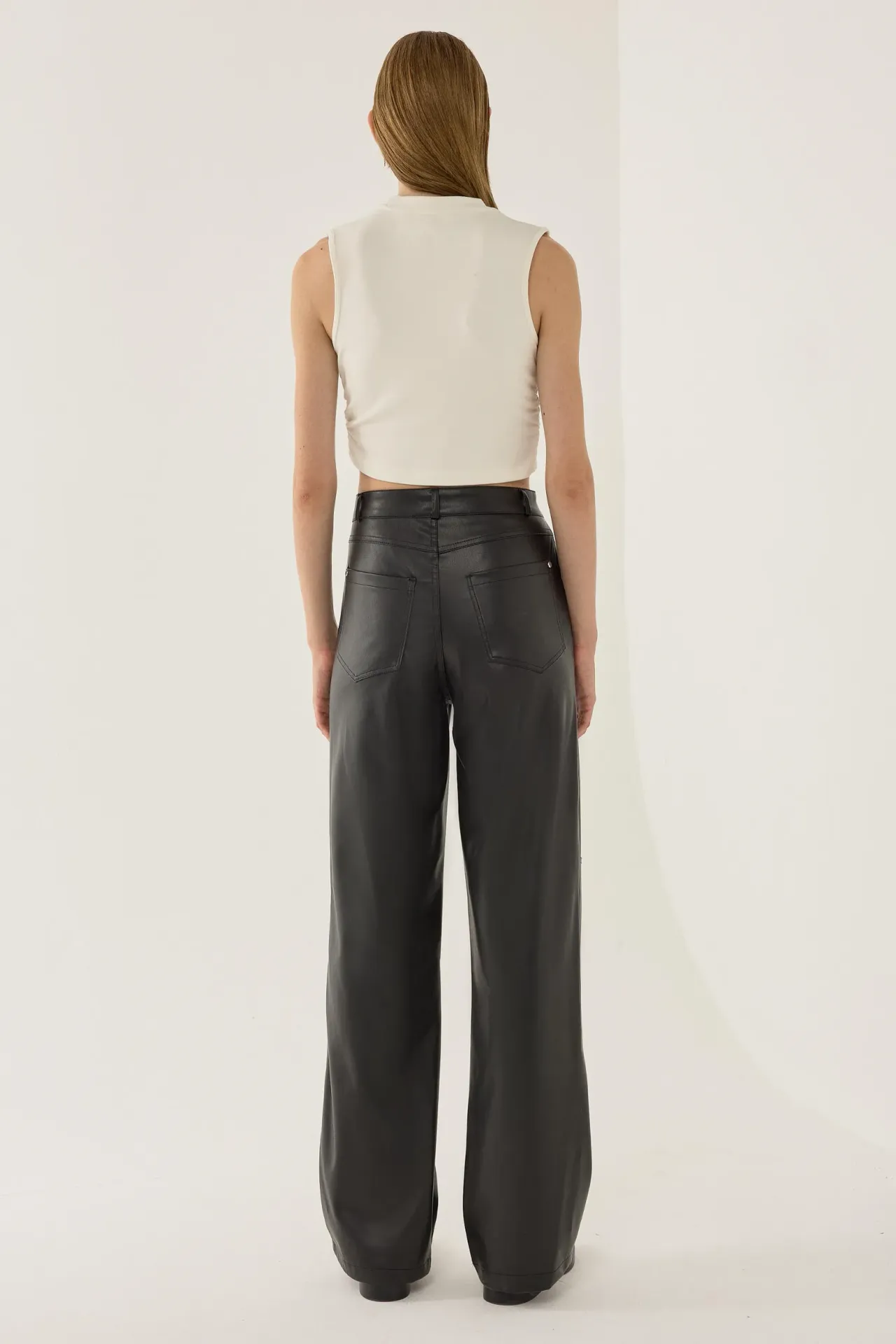 High Waist Faux Leather Straight Leg Pants