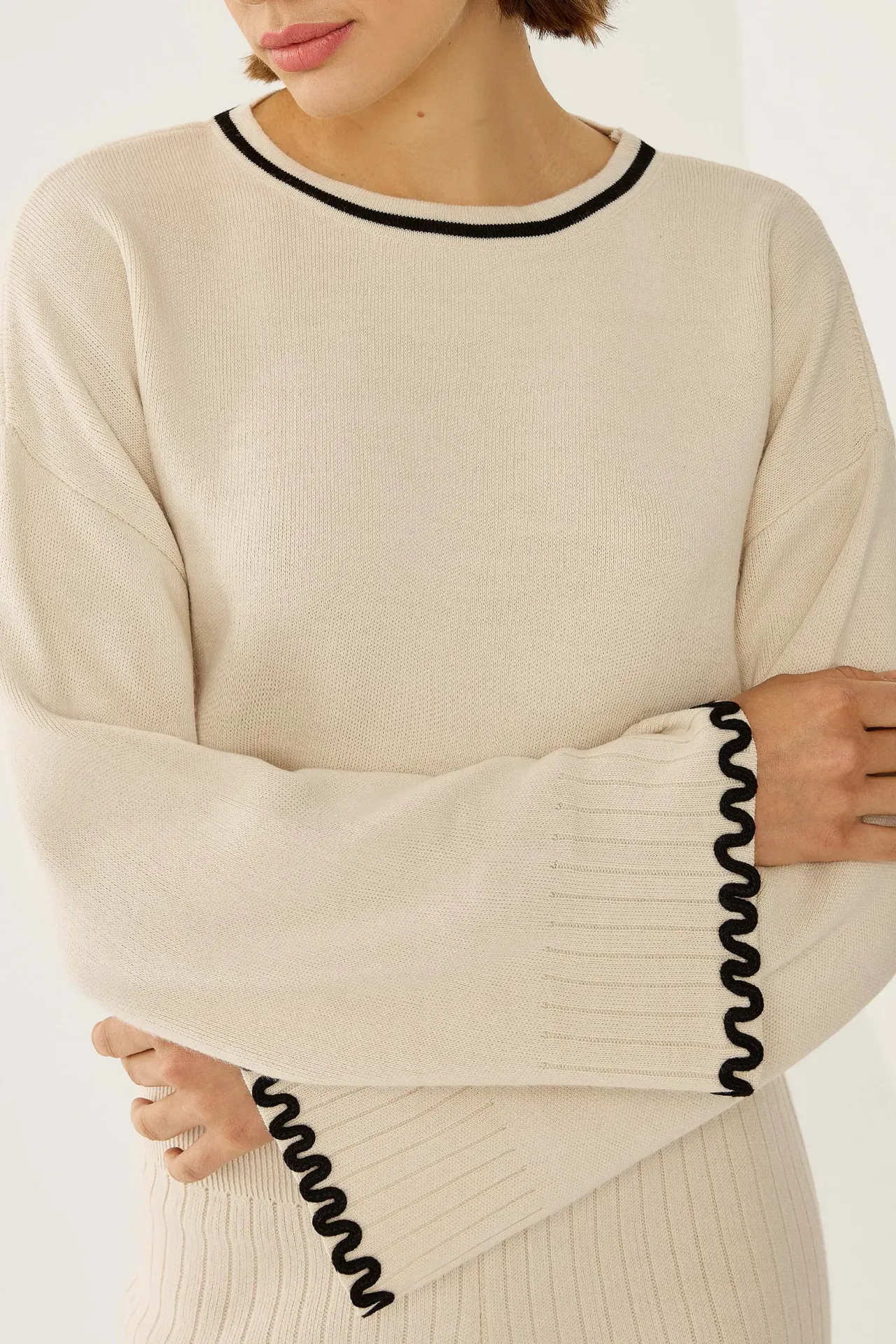 Basic Contrast Detailed Knitted Co-ord