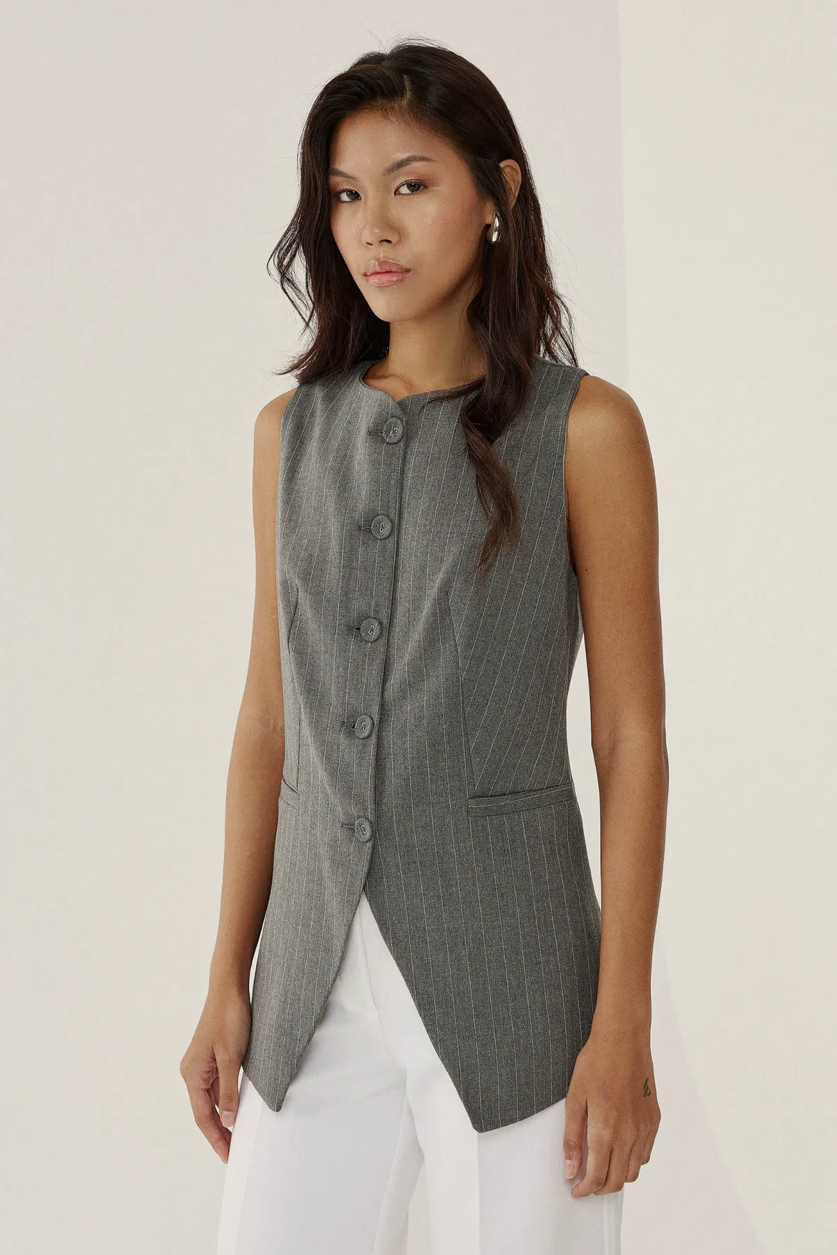 Striped Round Neck Sleeveless Waistcoat 3