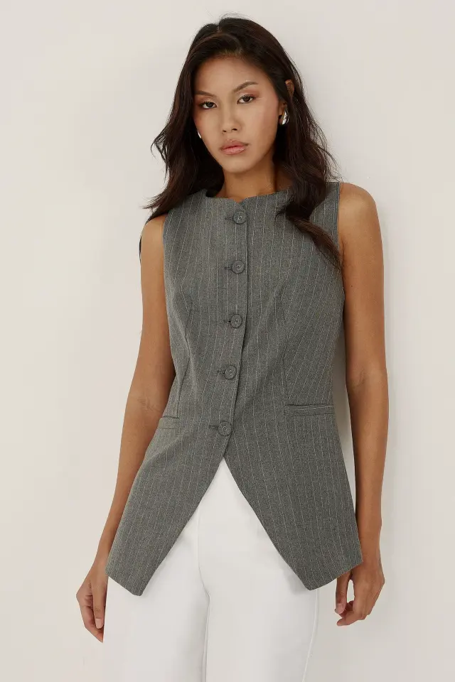 Striped Round Neck Sleeveless Waistcoat