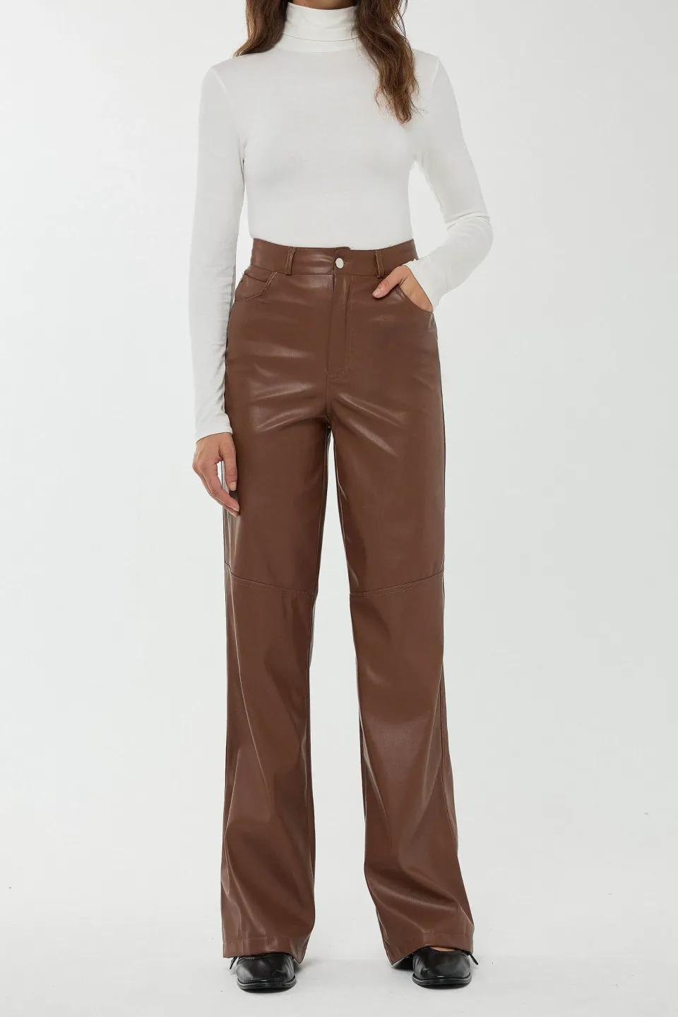 High Waist Faux Leather Straight Leg Pants