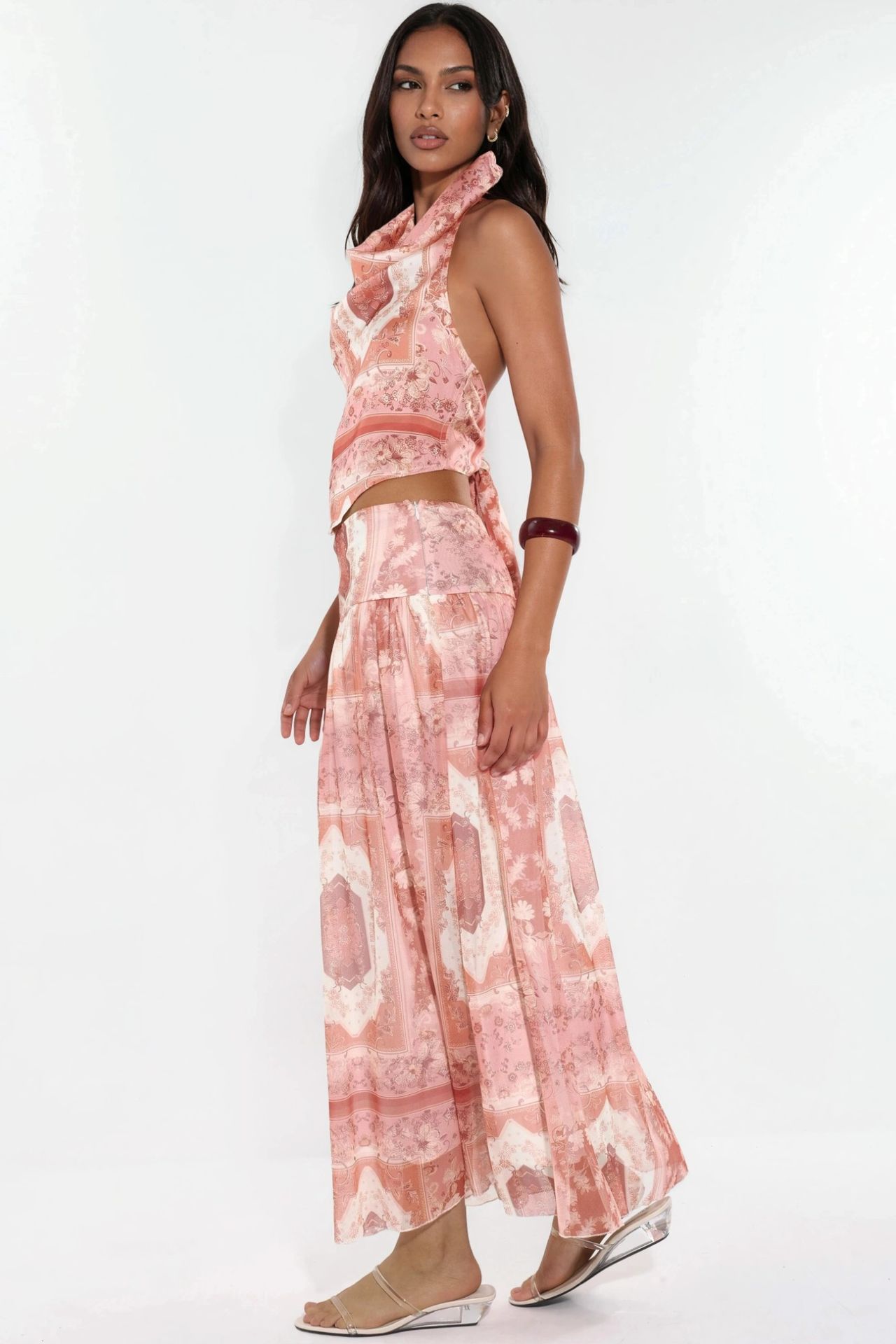 Patterned High Waist Midi Skirt 7