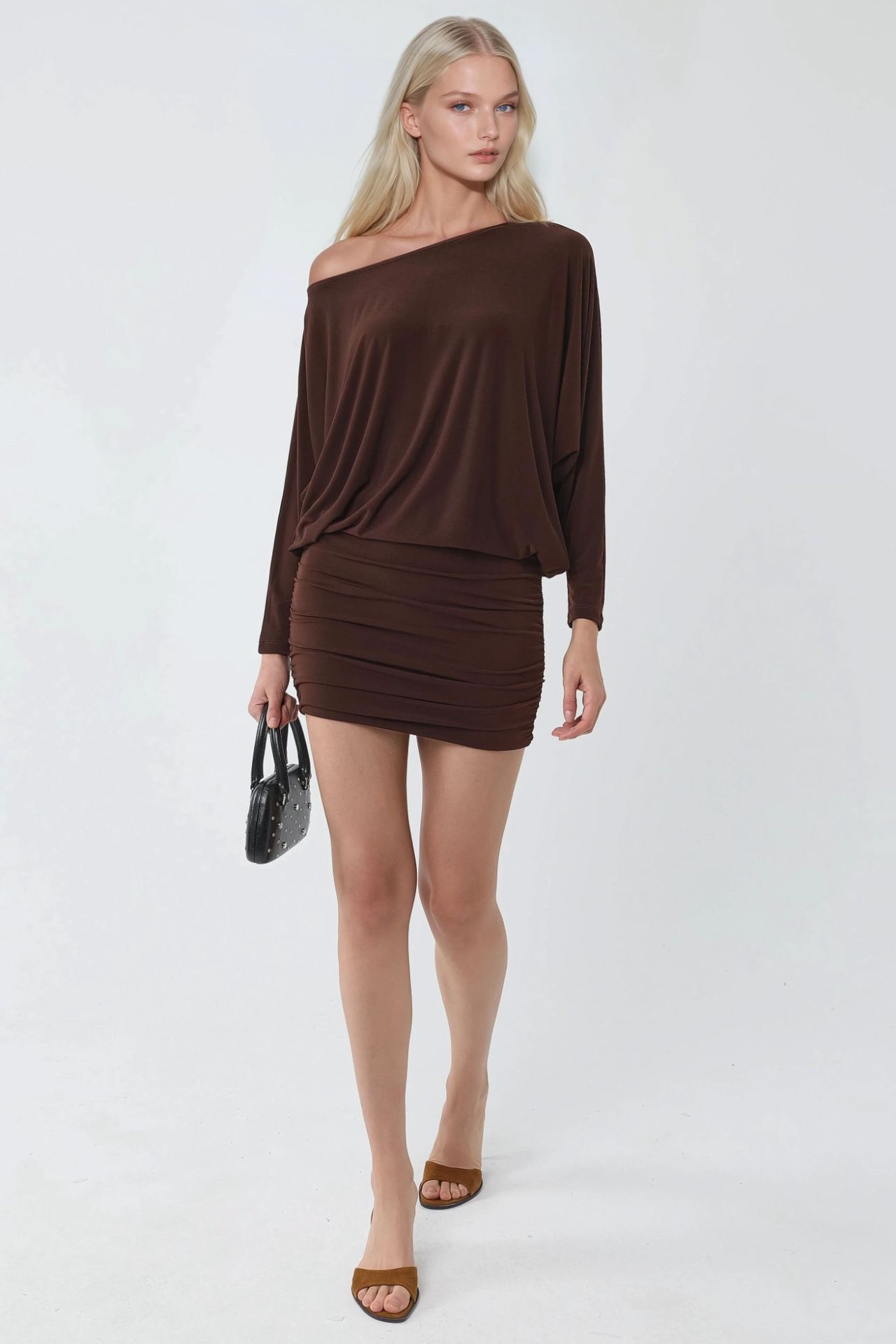 BUSEM Asymmetrical Collar Fitted Mini Dress 2