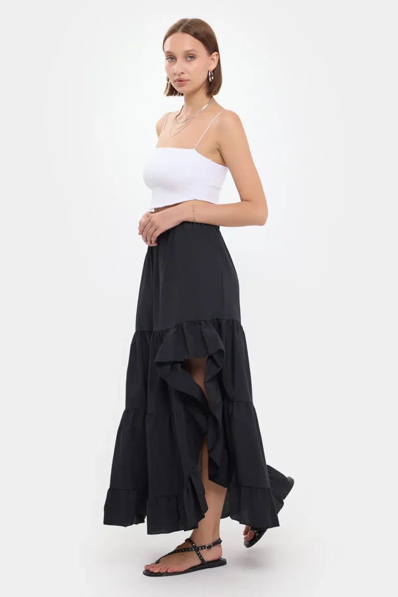 Tiered Maxi Skirt with Side Slit 3