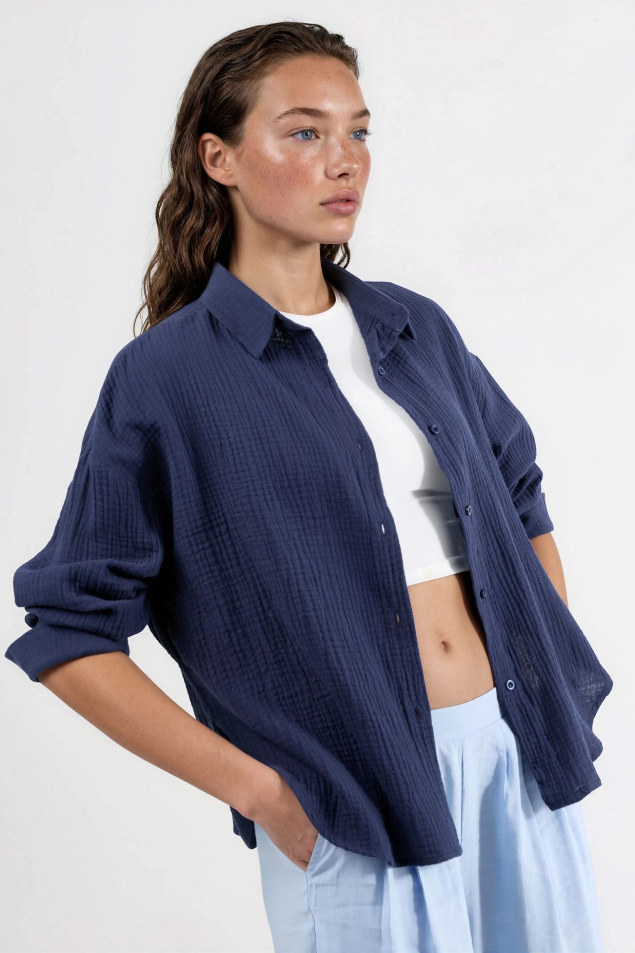 BUSEM Textured Woven Cotton Button-Up Shirt 1