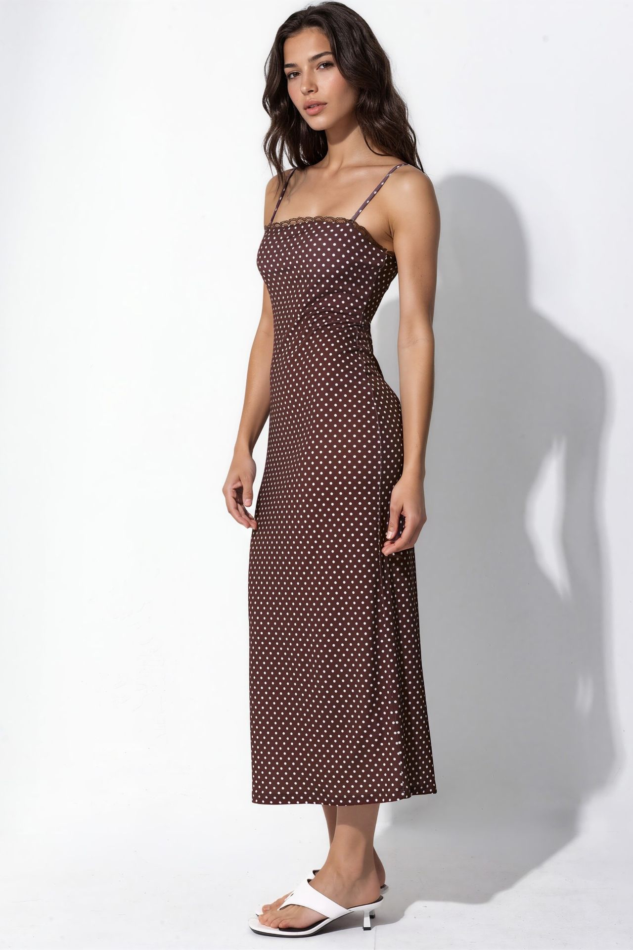 Lace Detailed Polka Dot Sandy Midi Dress 2