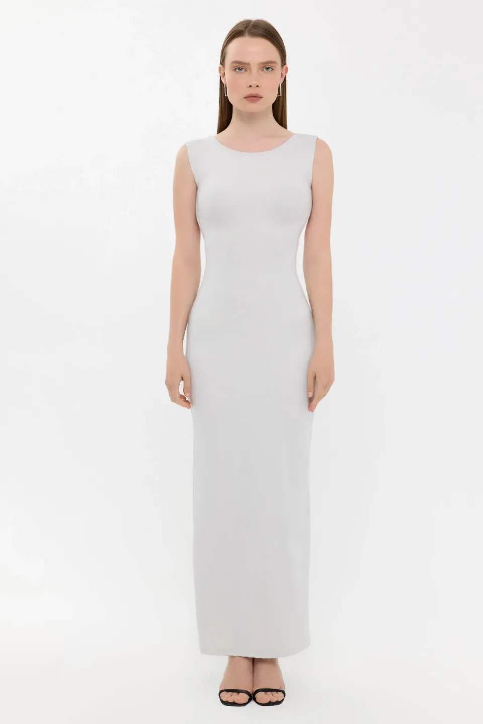 Bodycon Maxi Dress with Round Neck and Backless Detail