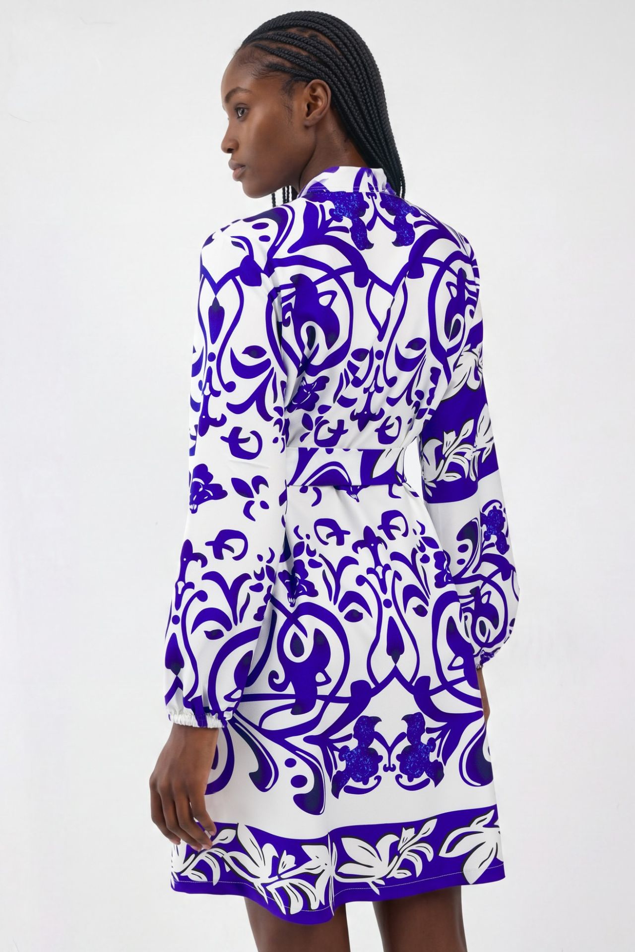 MSN Floral V-Neck Mini Shirt Dress with Belt 3